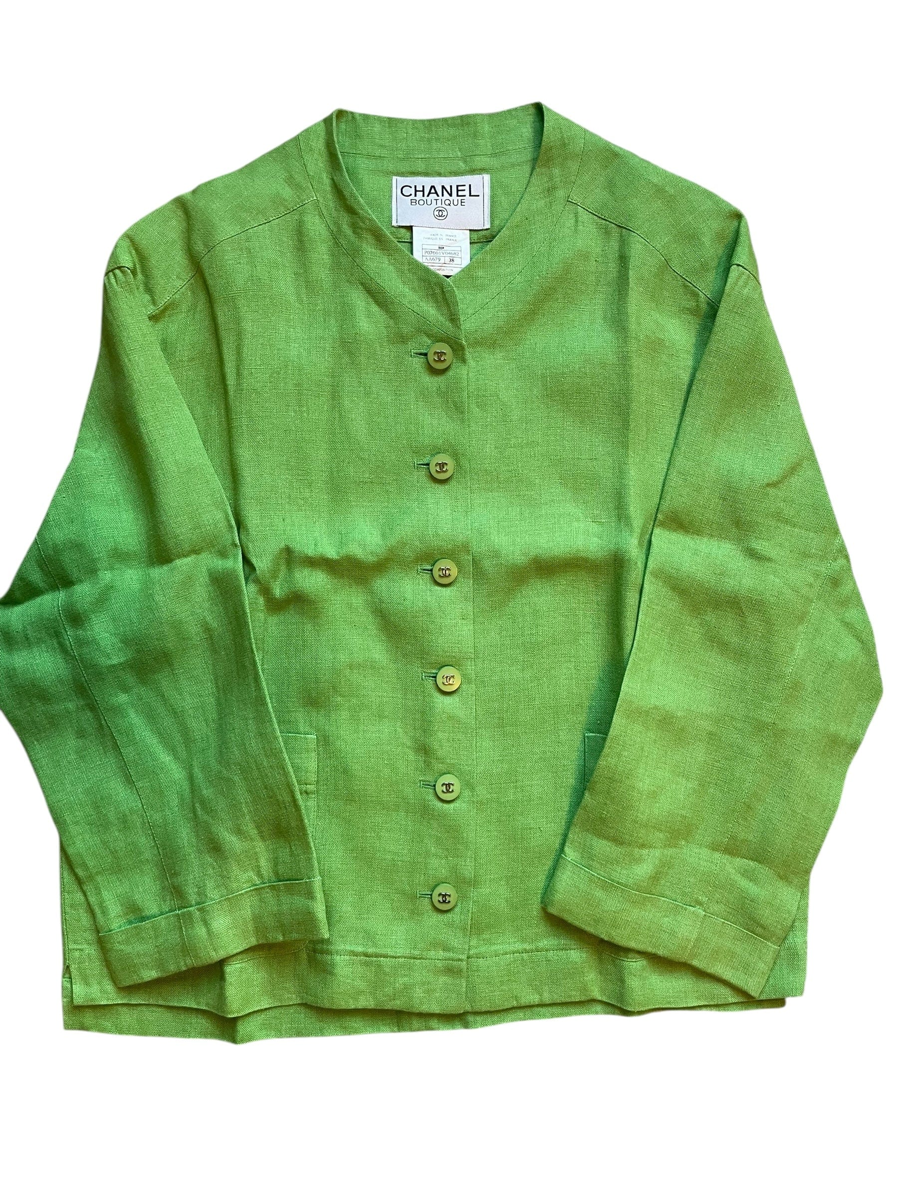 Chanel Chanel 1996 spring green linen jacket& dress set DXBK0580