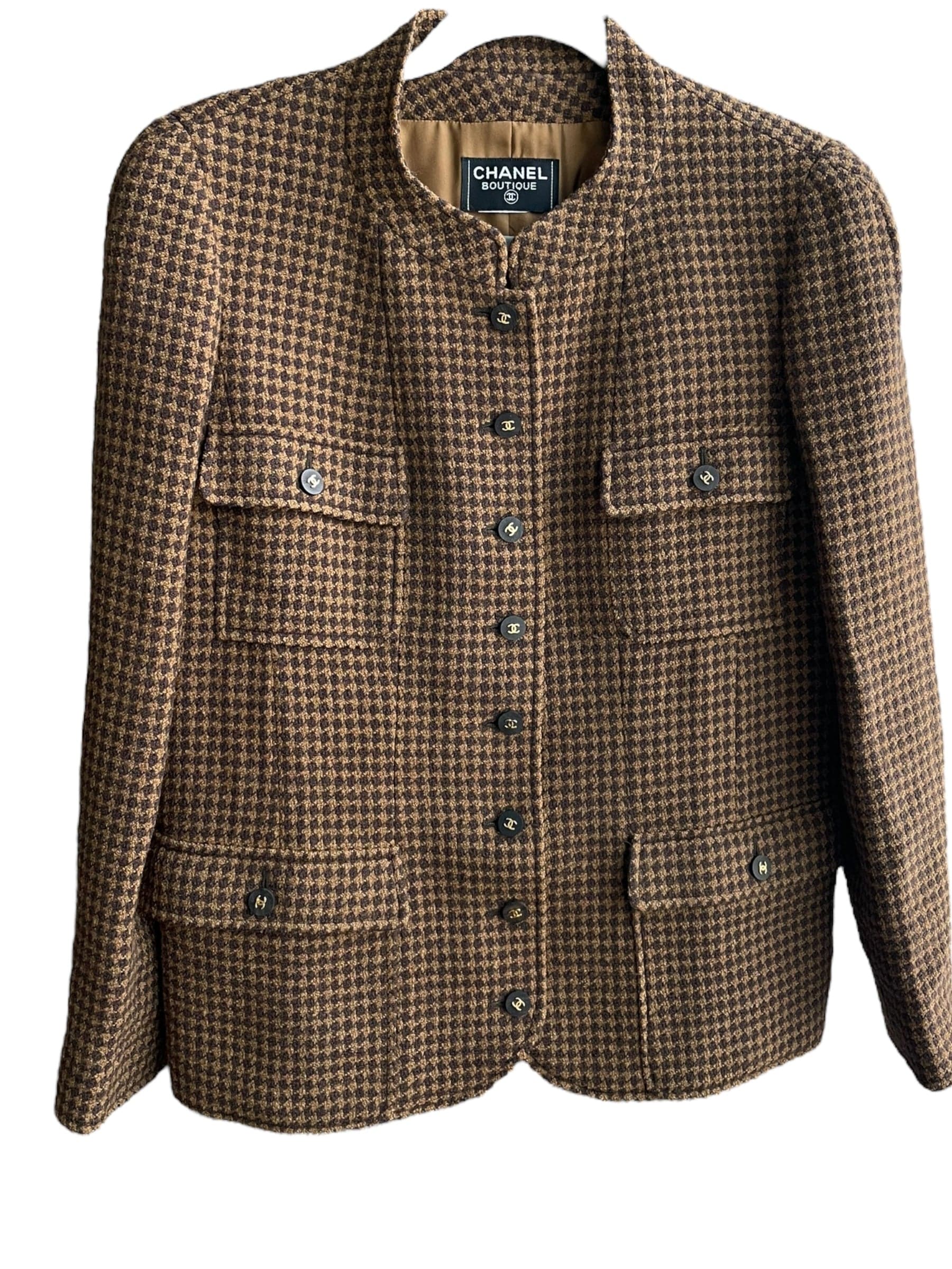 Chanel Chanel 1996A Sz 44 Brown Houndstooth Tweed Jacket DXBK0201