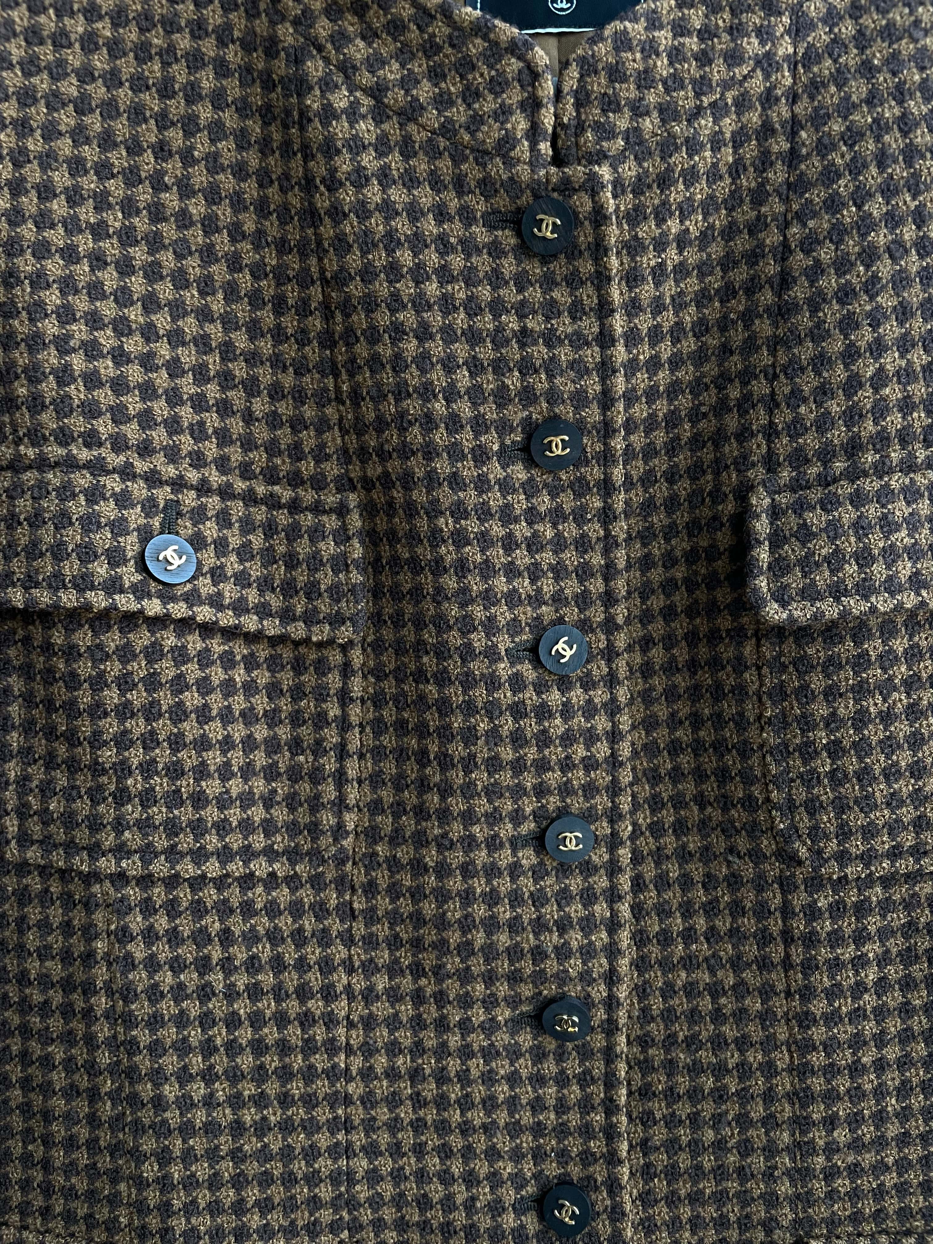 Chanel Chanel 1996A Sz 44 Brown Houndstooth Tweed Jacket DXBK0201