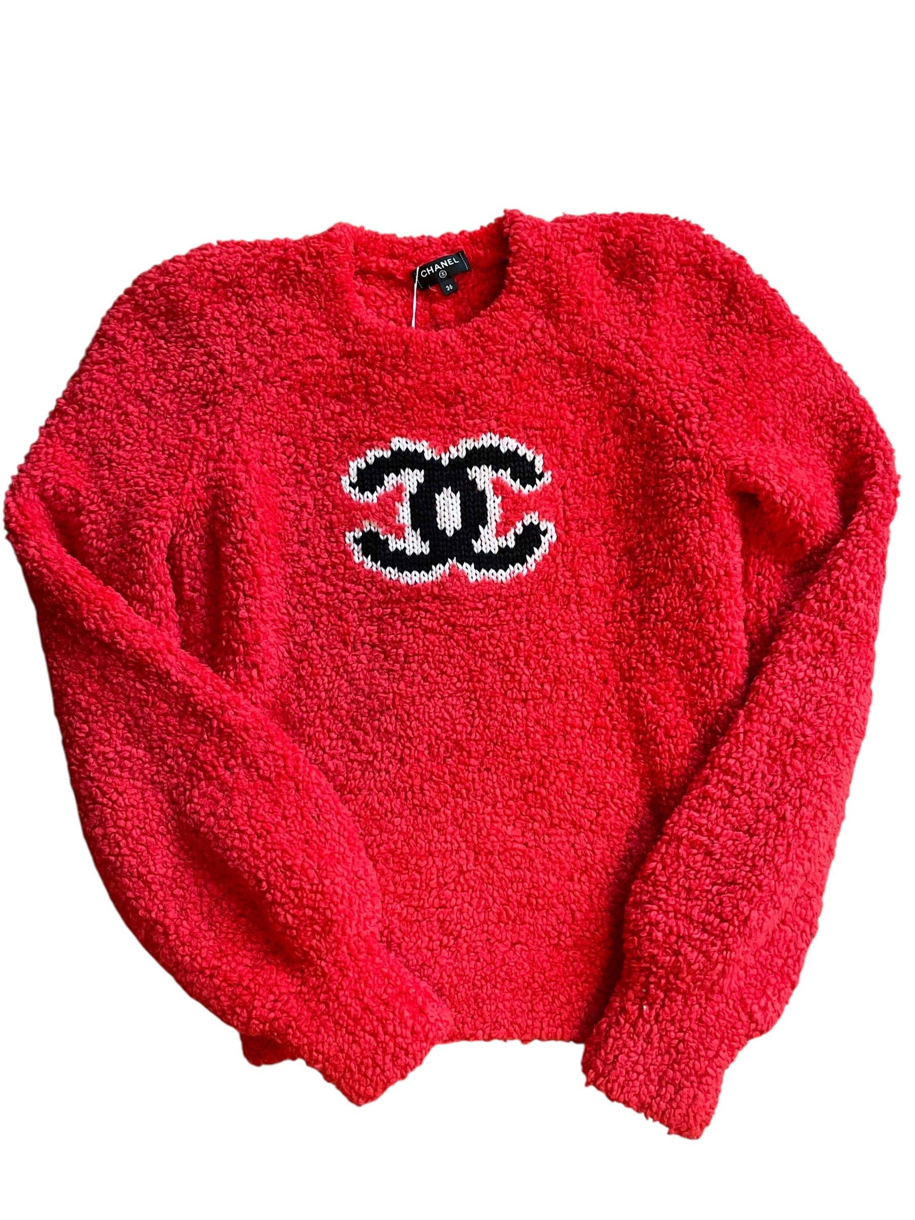 Chanel Chanel 2019 Runway Red Logo Teddy Shearling Sweater DXBK0535