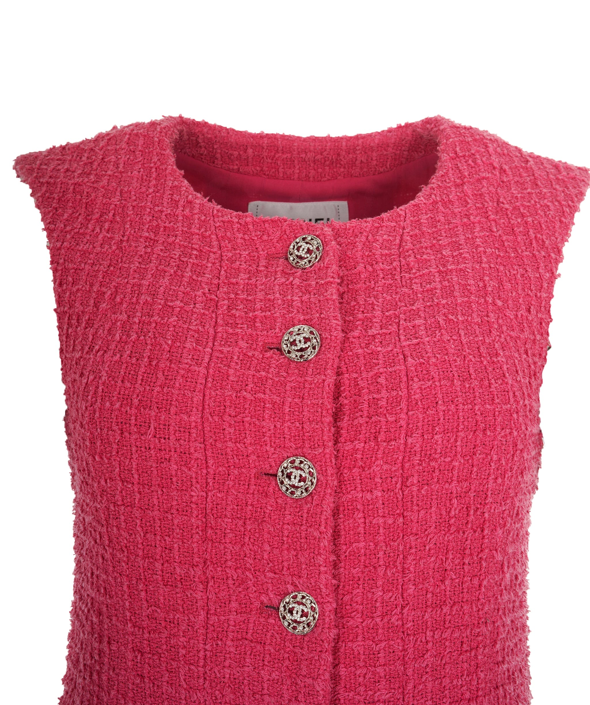 Chanel Chanel 22S Pink Tweed Rhinestone CC Long Waistcoat/Dress FR36 AGC2205