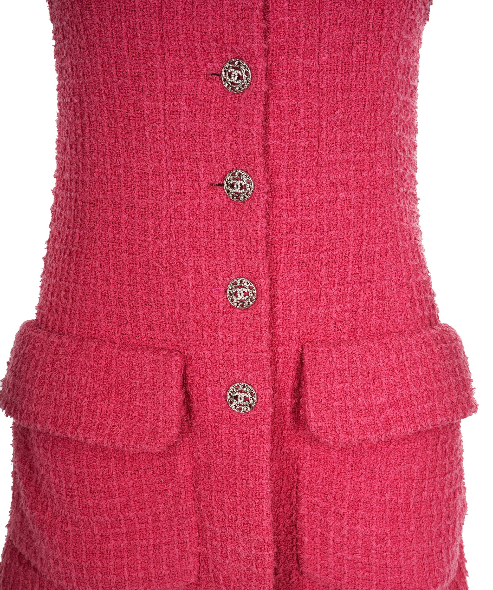 Chanel Chanel 22S Pink Tweed Rhinestone CC Long Waistcoat/Dress FR36 AGC2205