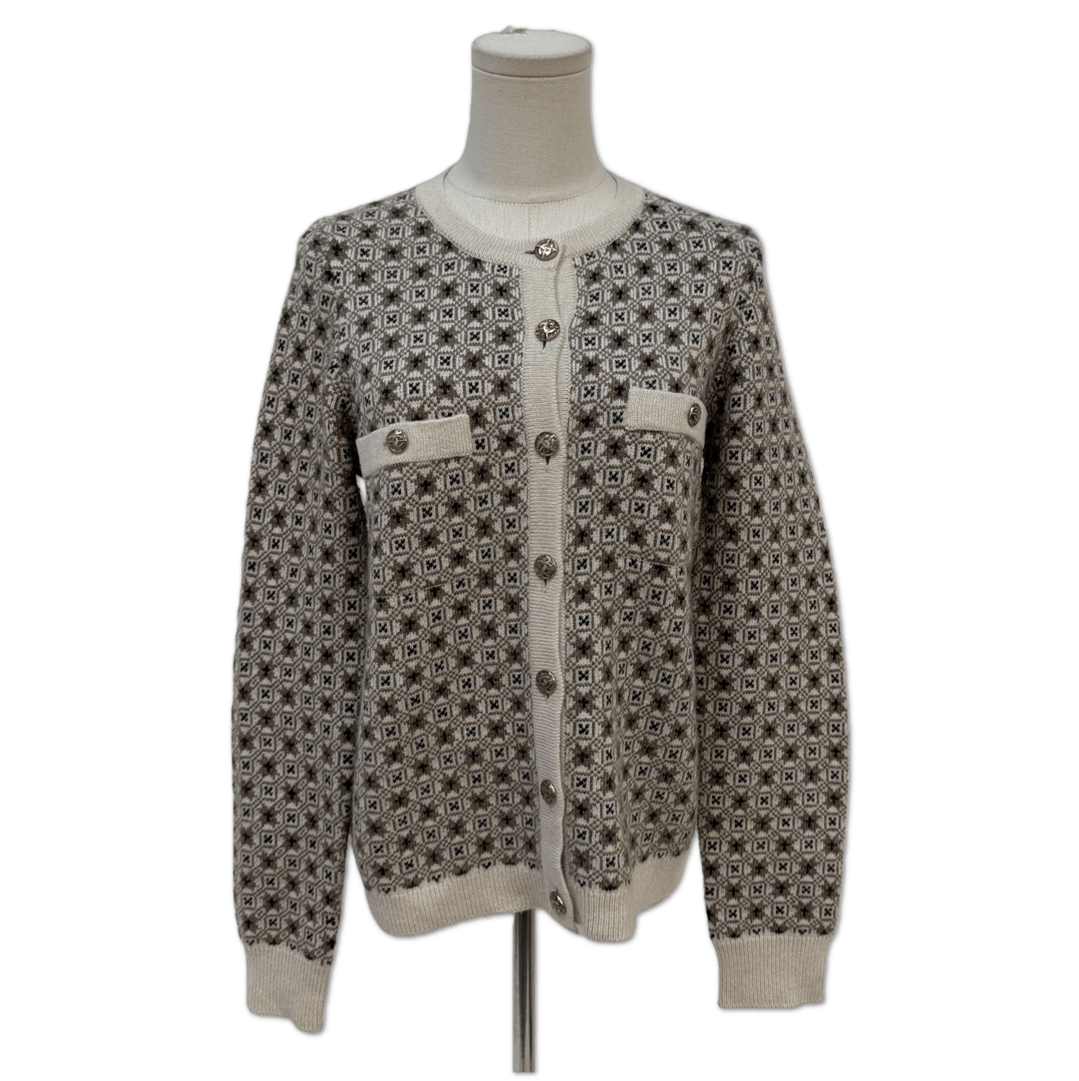 Chanel Chanel Beige and Brown Geometric Fair Isle Knit Cardigan Sweater size 38 HZ1178846833