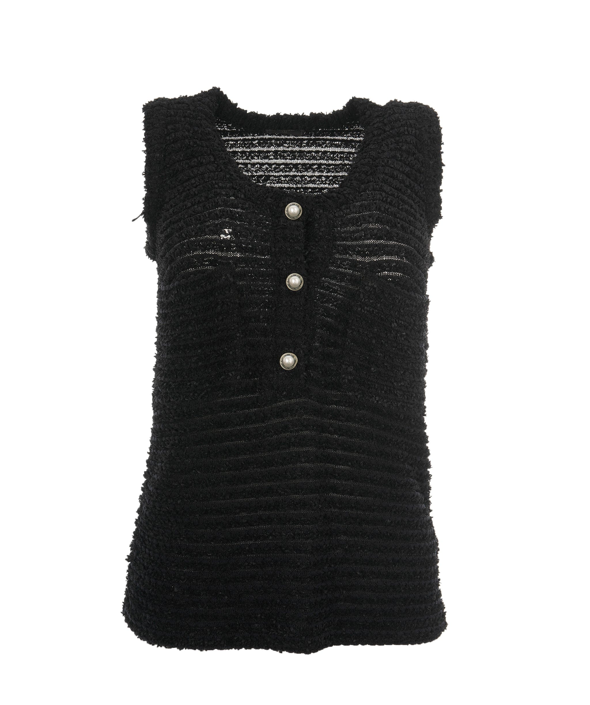 Chanel Chanel black boucle tank top with pearl buttons AVC2119