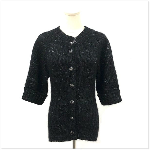 Chanel Chanel Black Metallic Flecked Knit Short-Sleeve Cardigan Sweater size 36 C12938370258