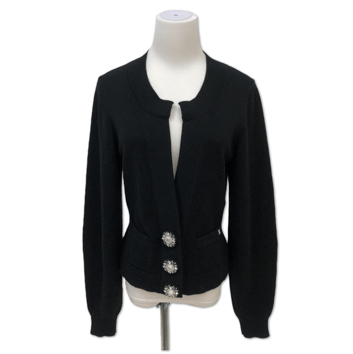 Chanel Chanel Black Open-Front Crystal-Button Knit Jacket size 38 C18349925318