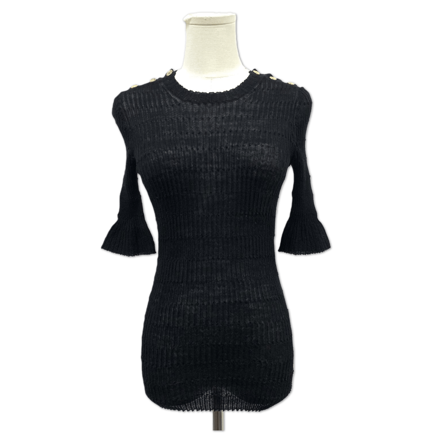 Chanel Chanel Black Ribbed Knit Button-Detail Top size 36 FQ0353379879