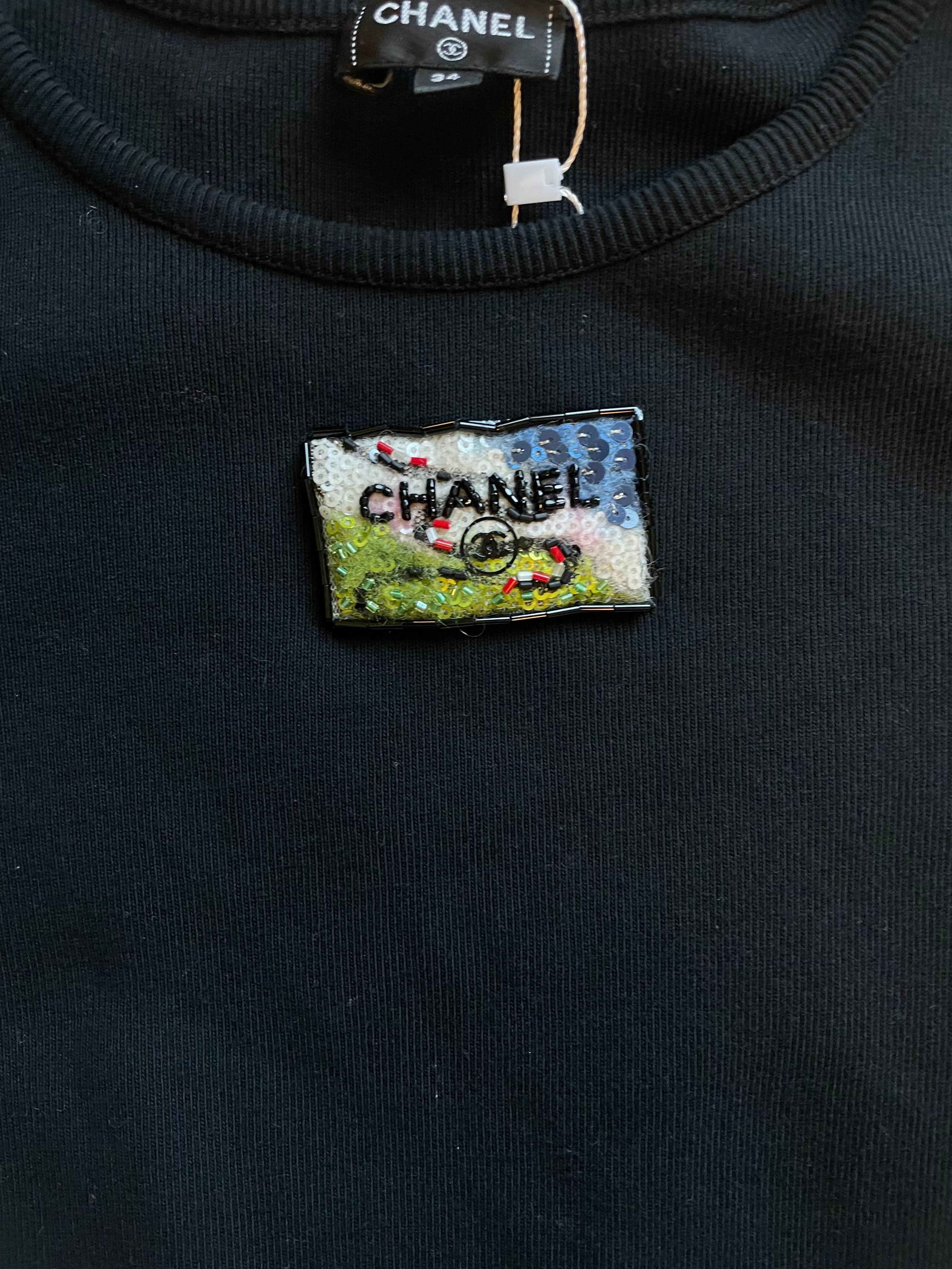 Chanel chanel black sequin t shirt 24C DXBK0581