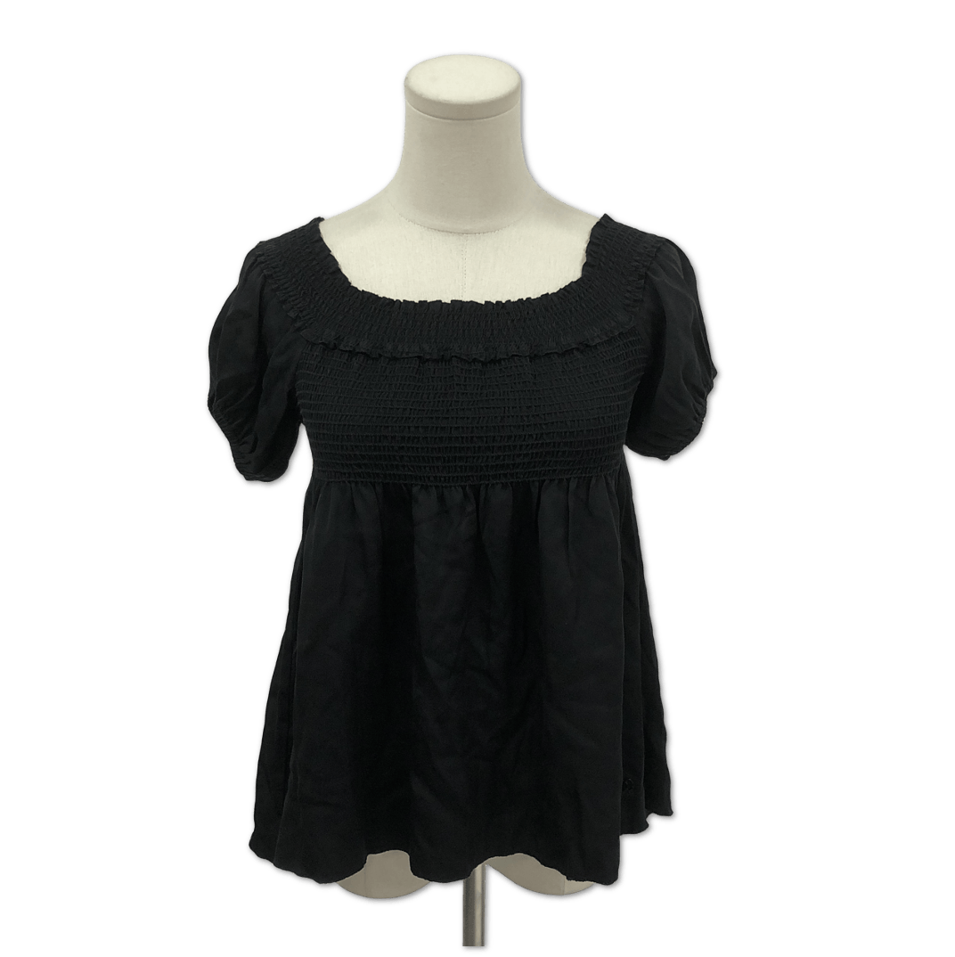 Chanel Chanel Black Smocked Square-Neck Short-Sleeve Blouse Top size 36 C1365657335