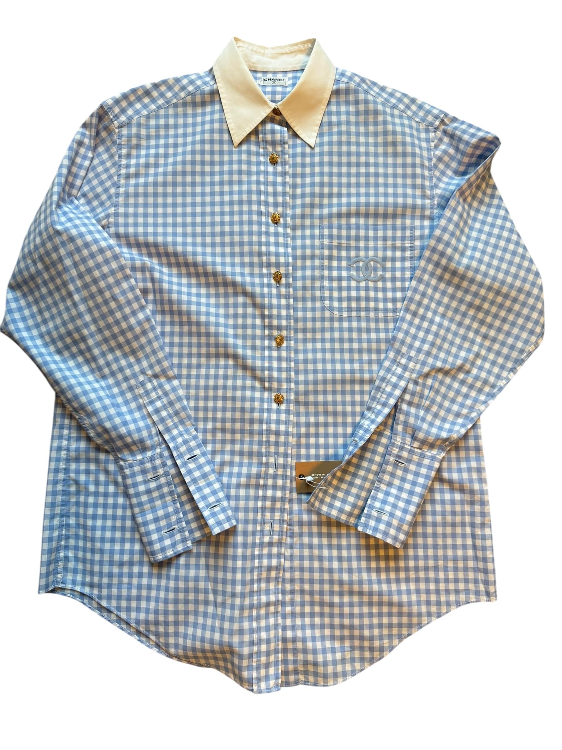 Chanel Chanel Blue Gingham CC Blouse DXBK0526