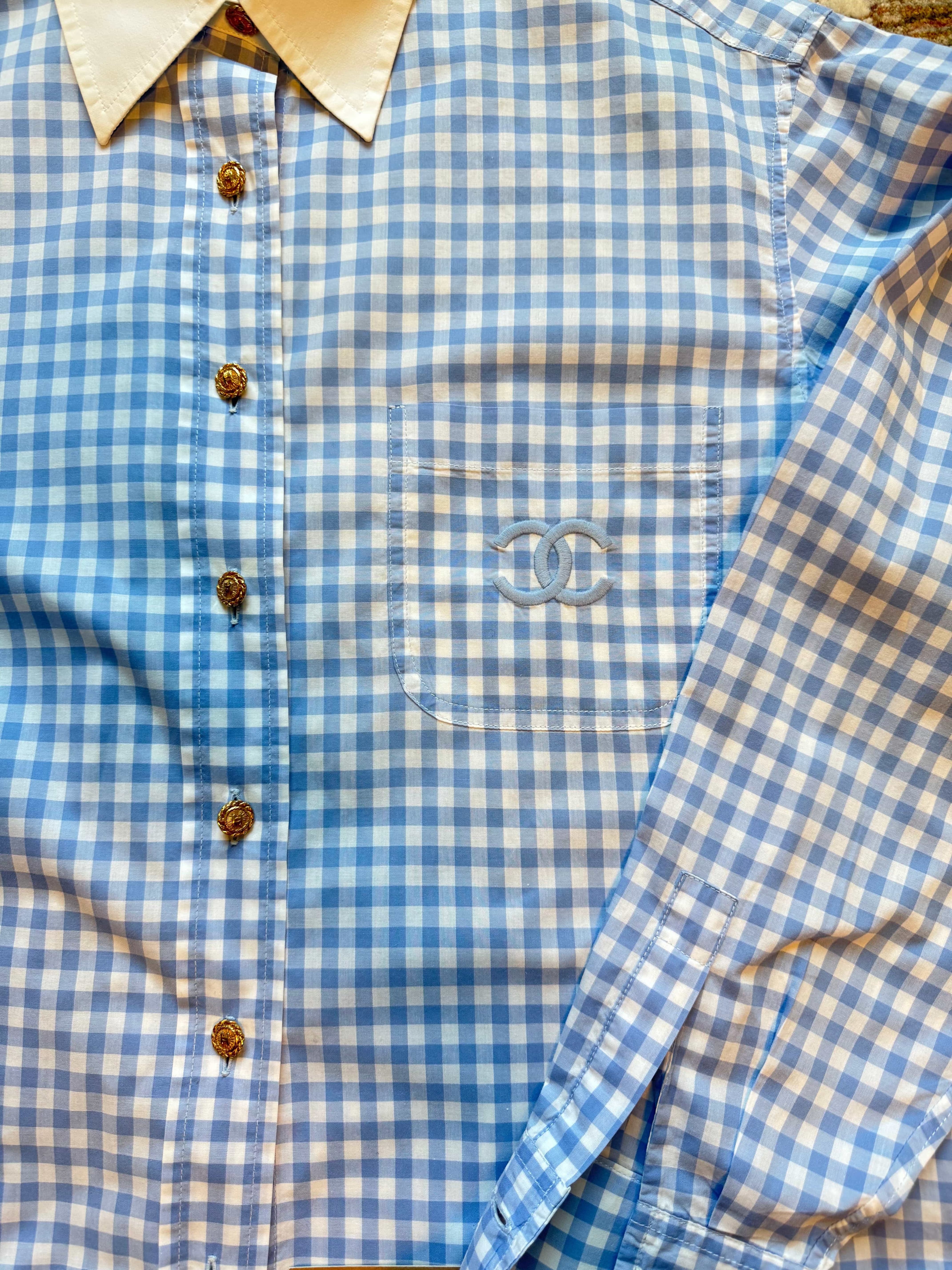 Chanel Chanel Blue Gingham CC Blouse DXBK0526