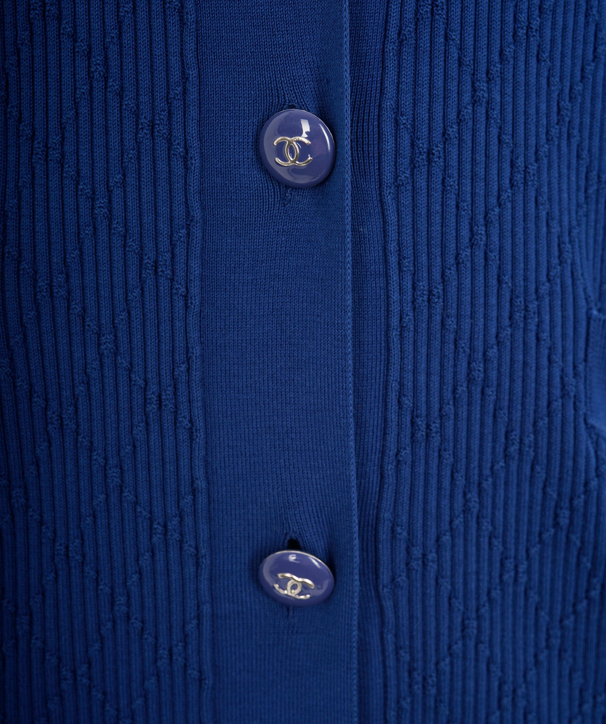Chanel Chanel Blue Perforated CC Button Cardigan AKL0072