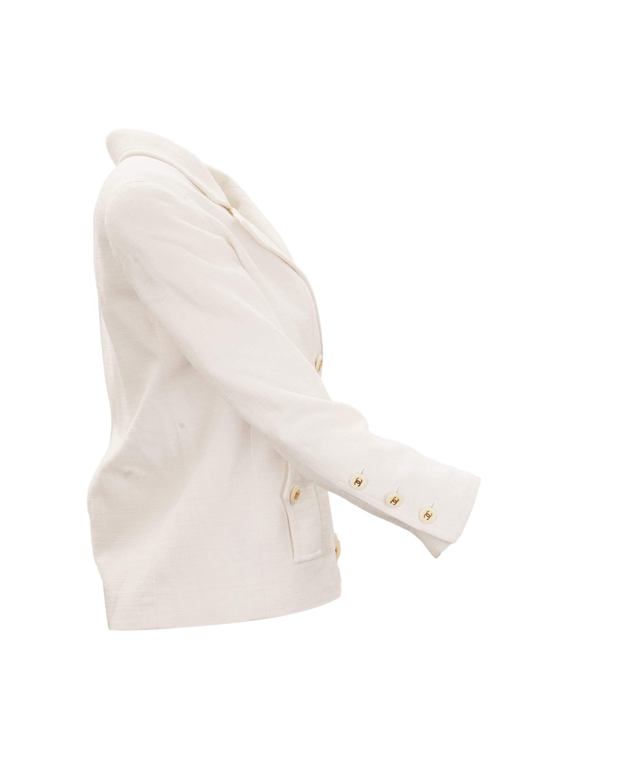 Chanel Chanel Boutique Double Breasted White Tweed Jacket with Gold CC Buttons Fits 36/38 ALTC1005