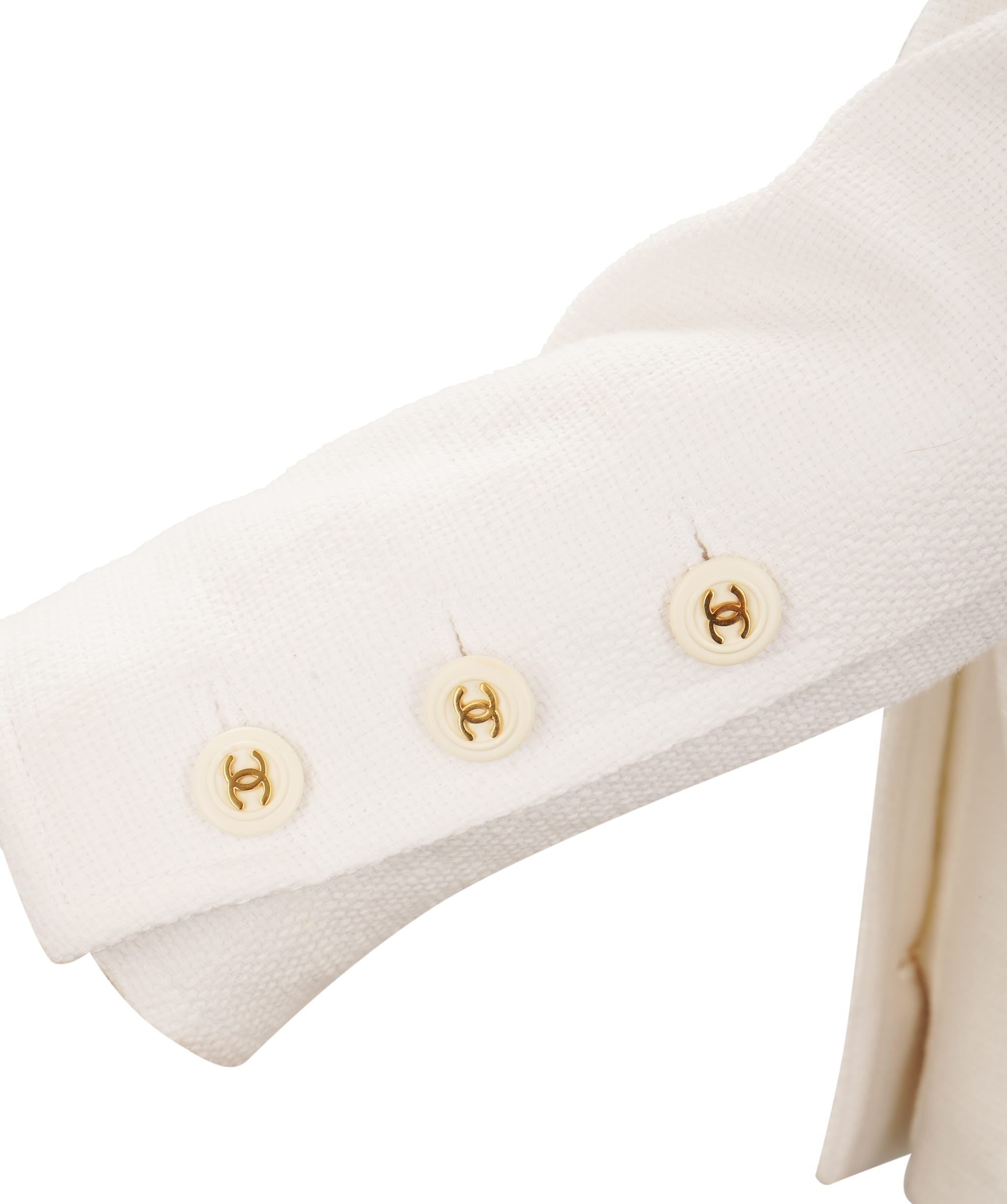 Chanel Chanel Boutique Double Breasted White Tweed Jacket with Gold CC Buttons Fits 36/38 ALTC1005