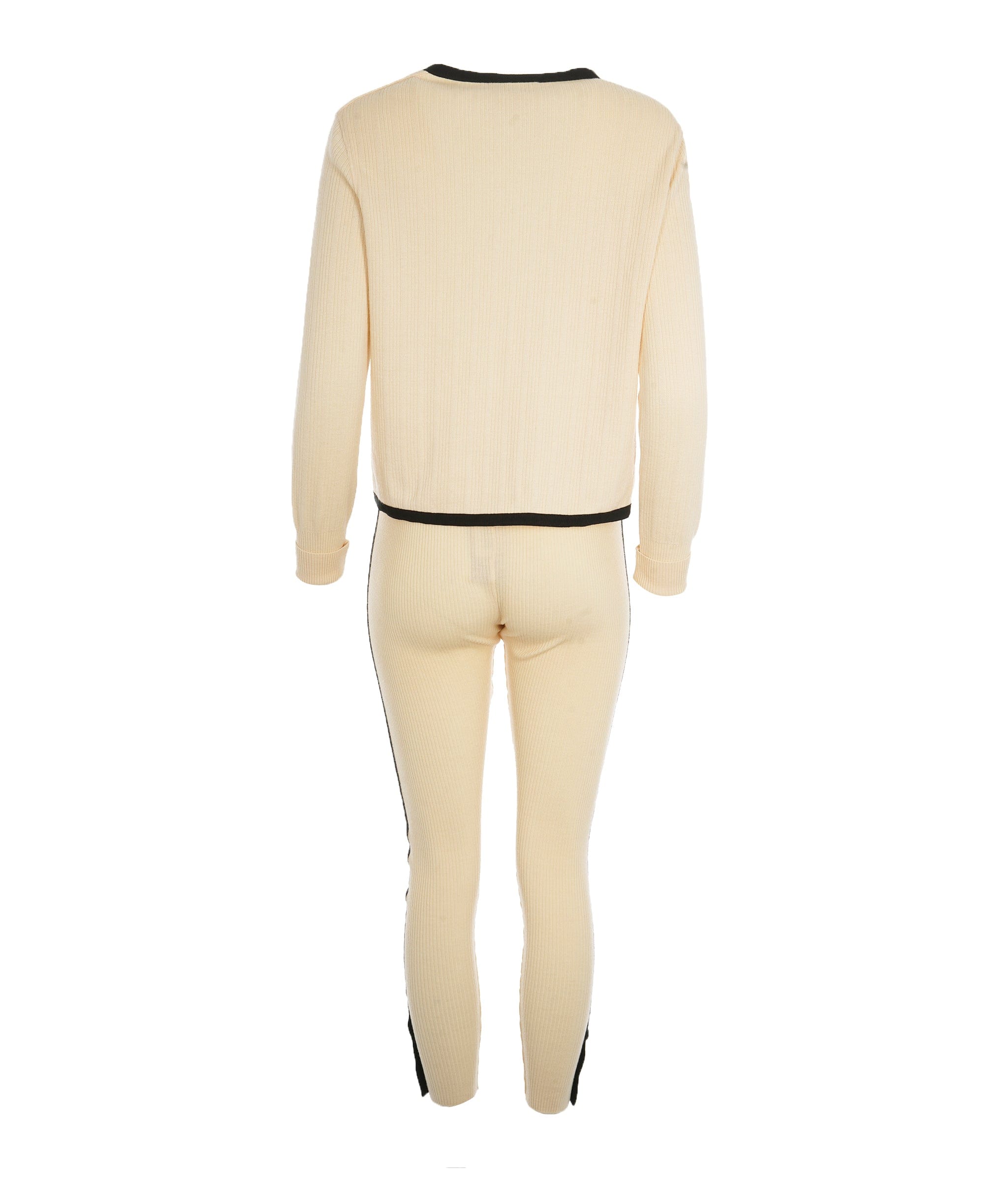 Chanel Chanel CC Buttons Knit Jacket & Pants Set Cream ASL10612