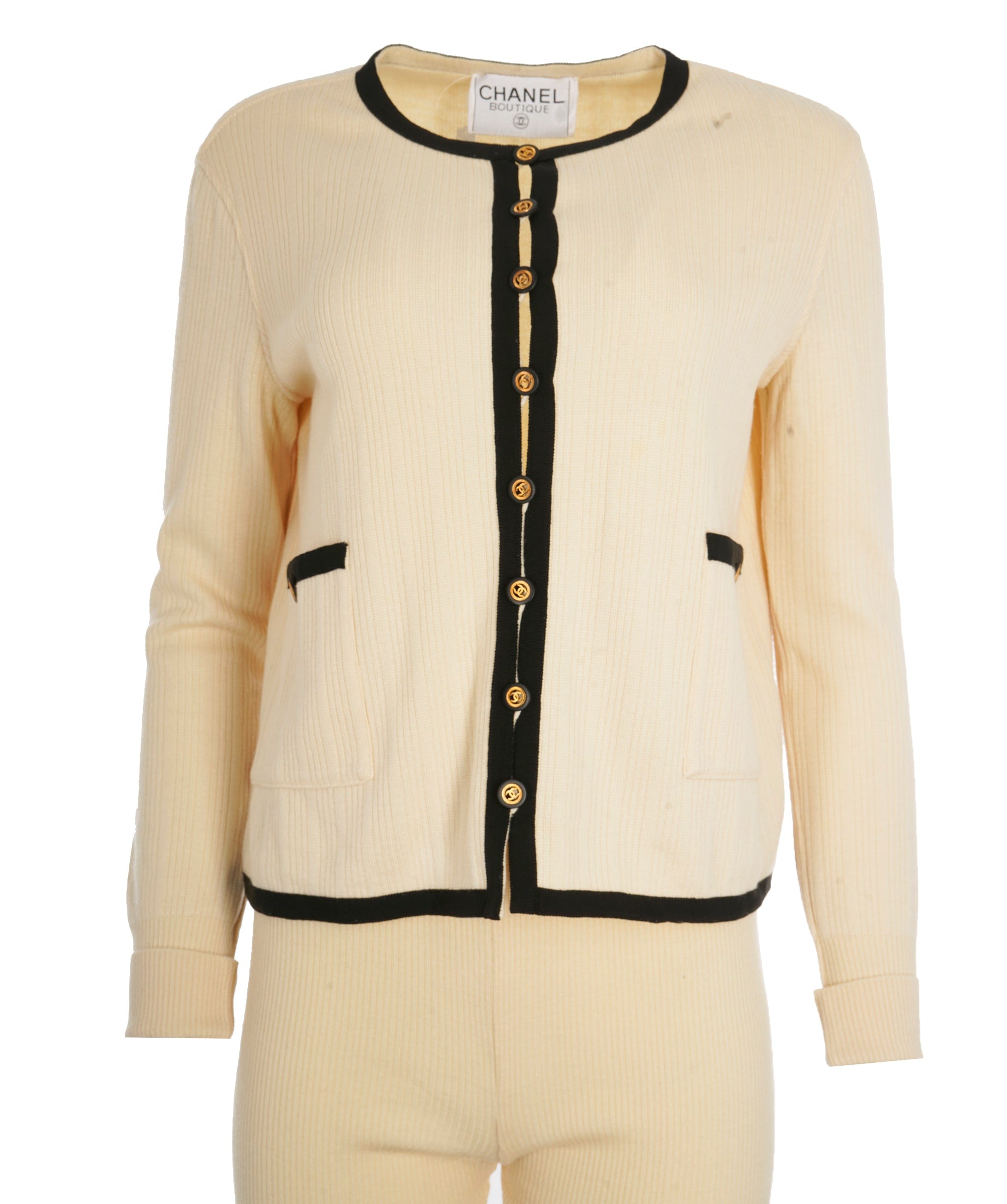 Chanel Chanel CC Buttons Knit Jacket & Pants Set Cream ASL10612