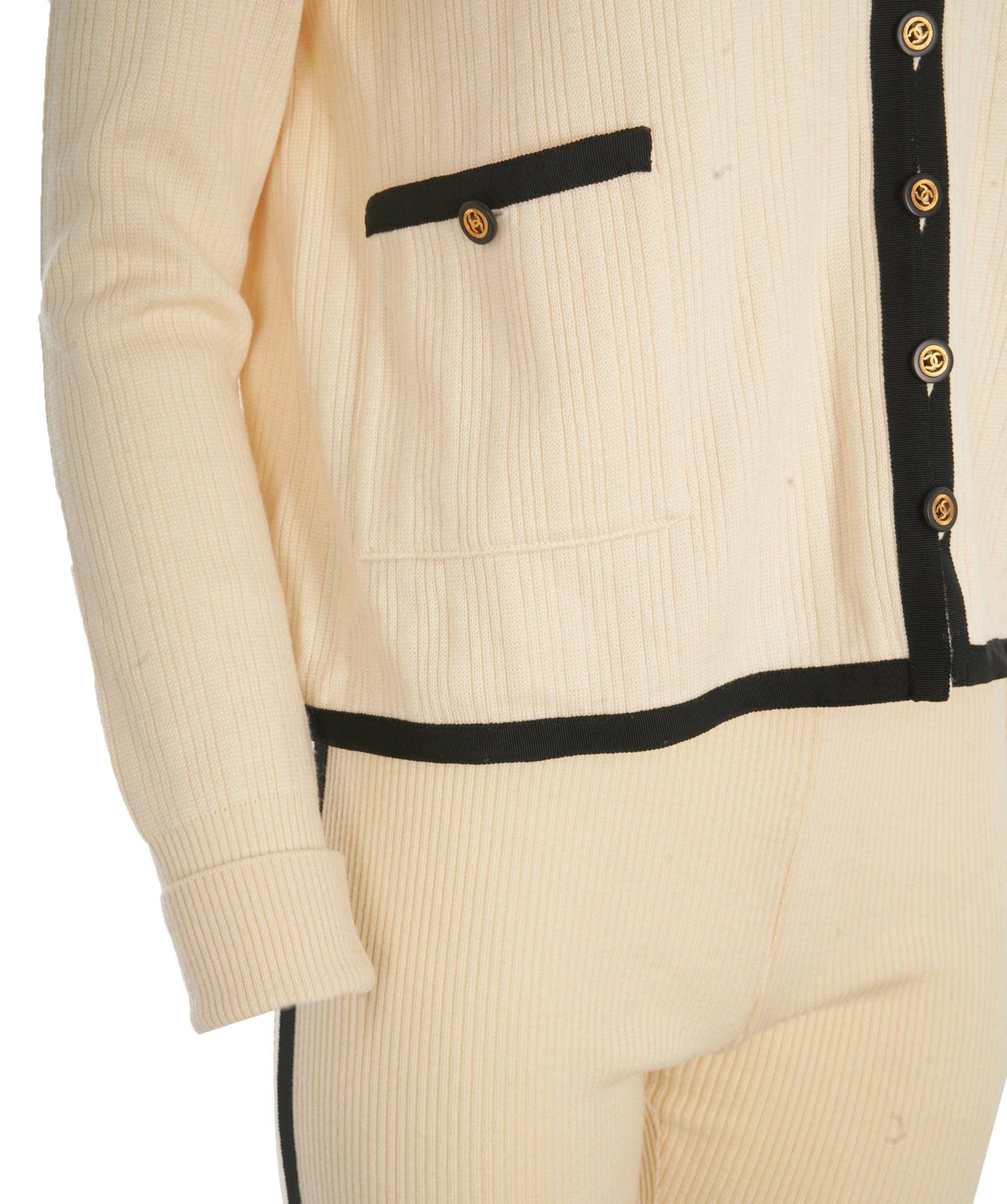 Chanel Chanel CC Buttons Knit Jacket & Pants Set Cream ASL10612