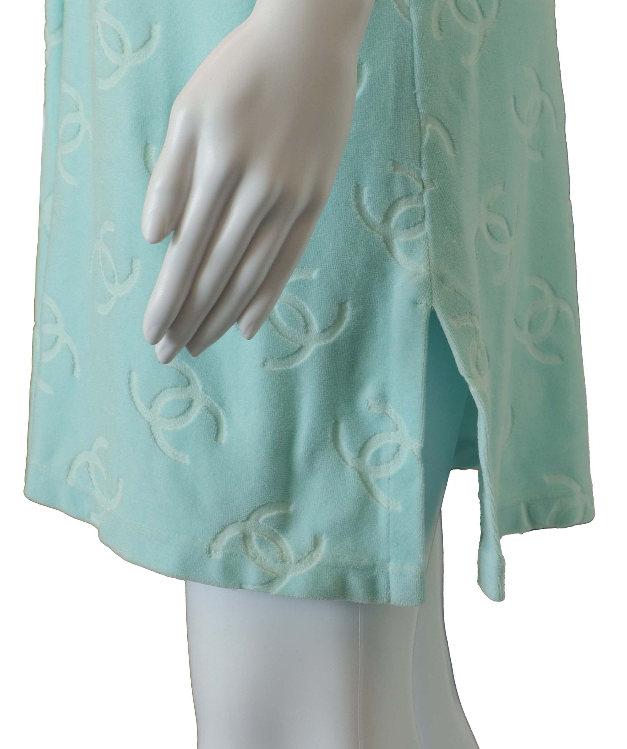 Chanel Chanel CC Velour Short Sleeve Dress Blue