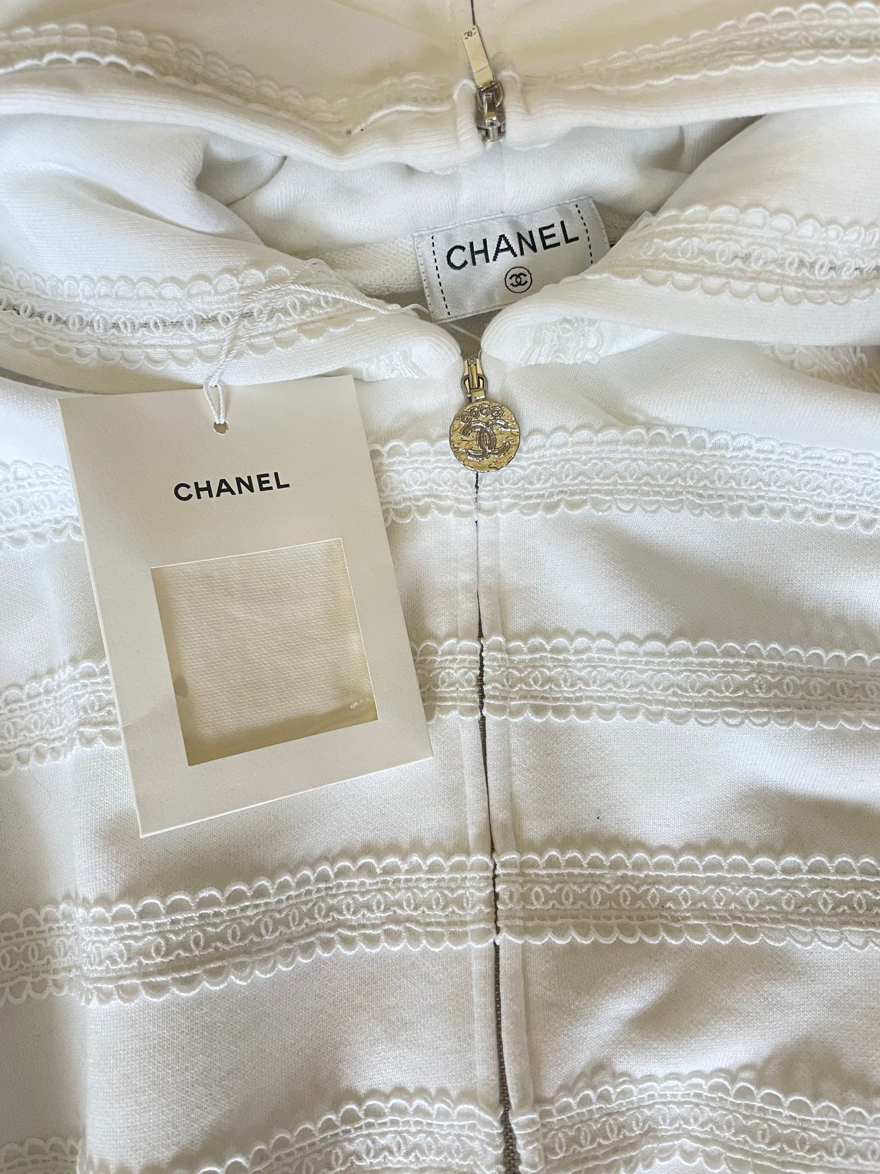 Chanel Chanel Cotton Logo Lace Trim Hoodie White DXBK0512
