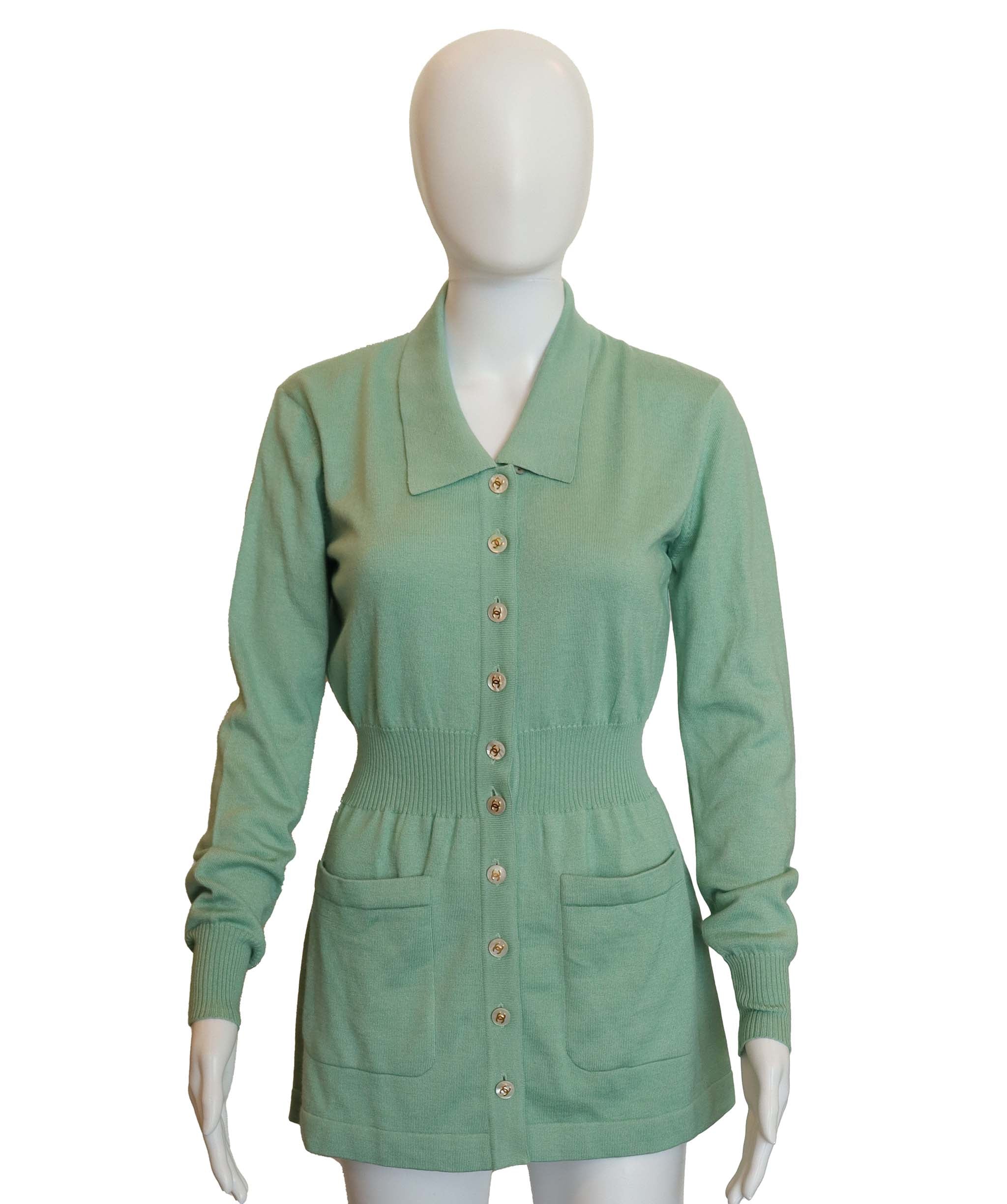 Chanel Chanel Logo Button Cardigan Blue White DXBK0249