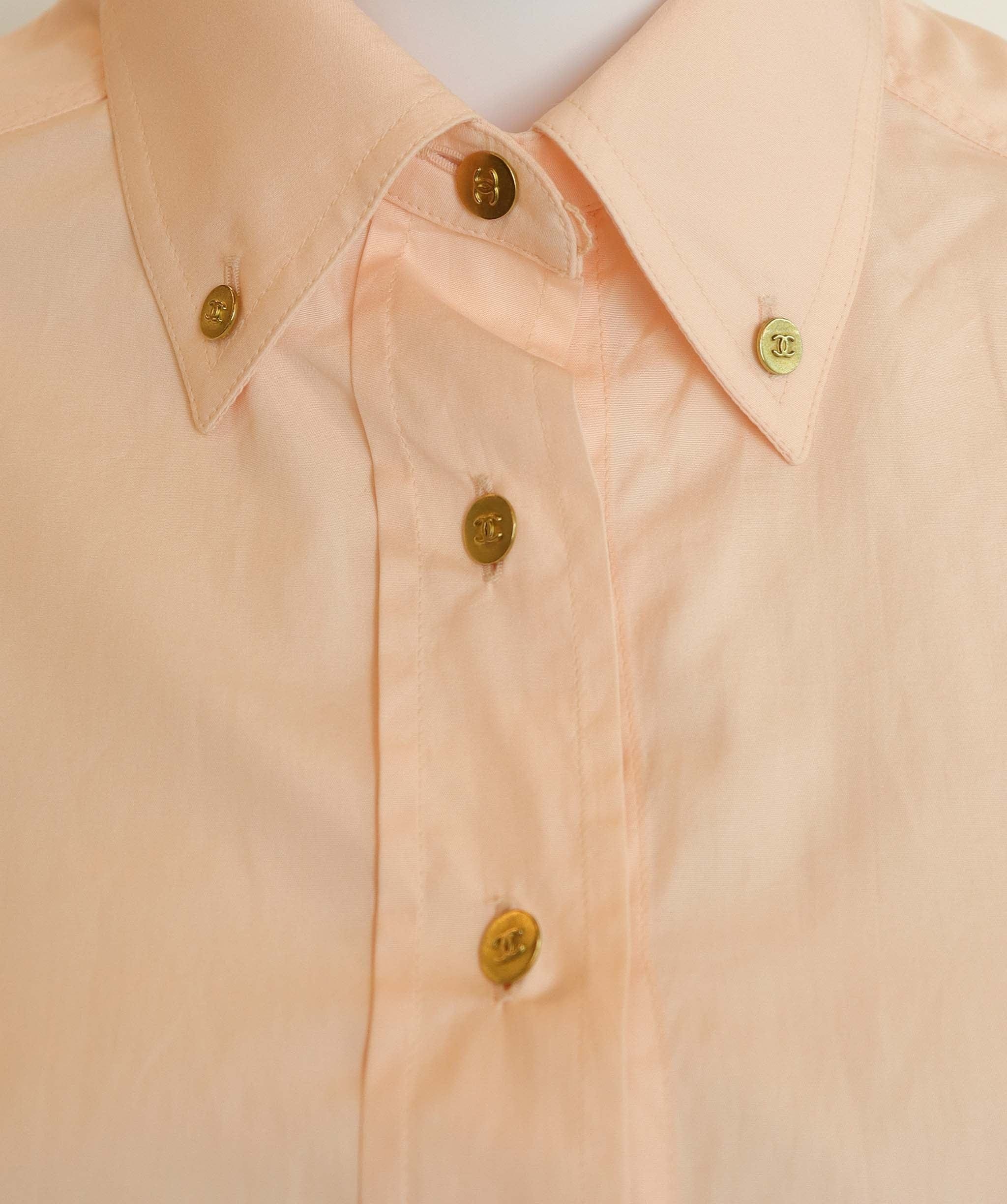 Chanel Chanel Logo Collared Shirt Blouse Salmon Pink DXBS4328