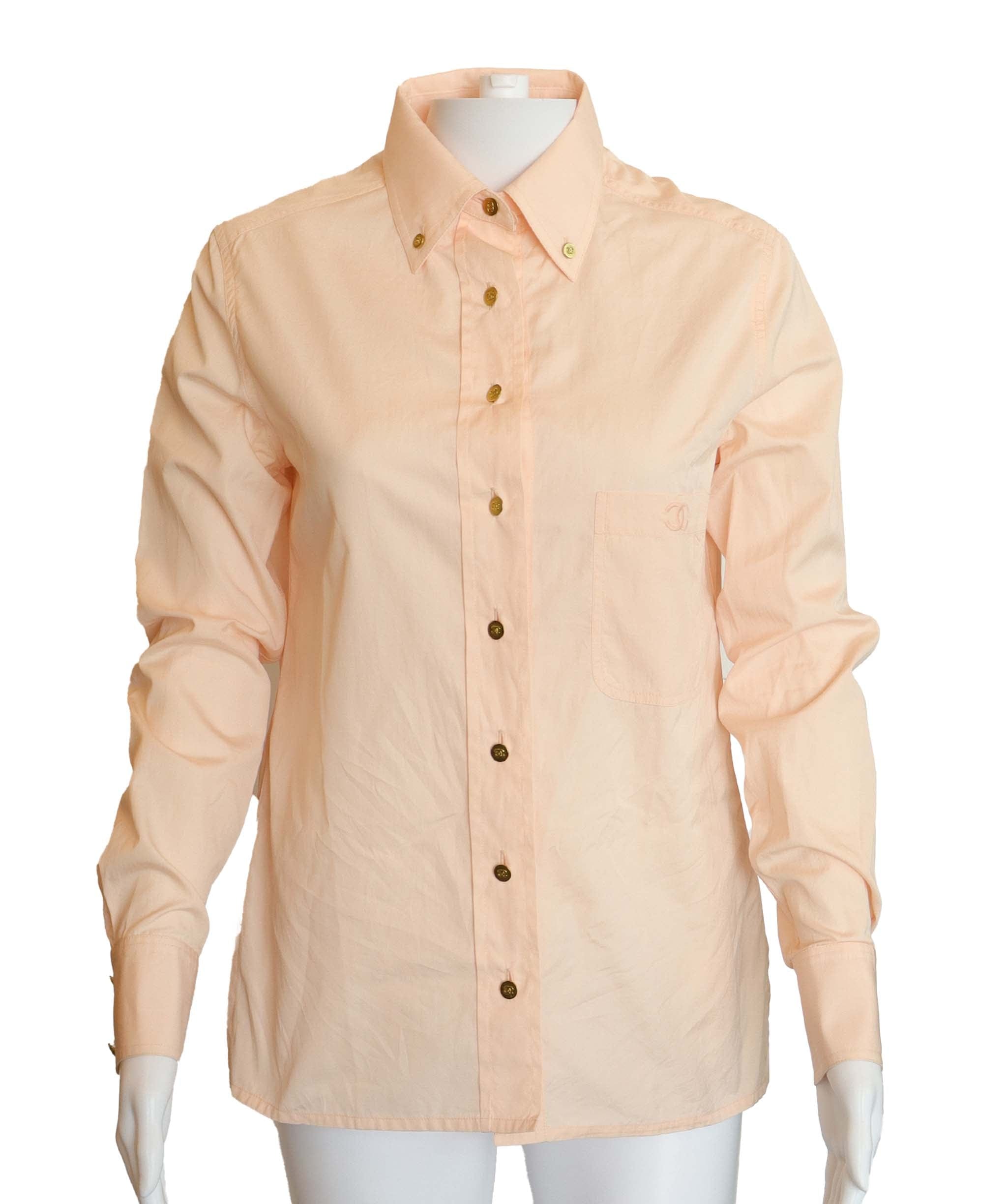 Chanel Chanel Logo Collared Shirt Blouse Salmon Pink DXBS4328