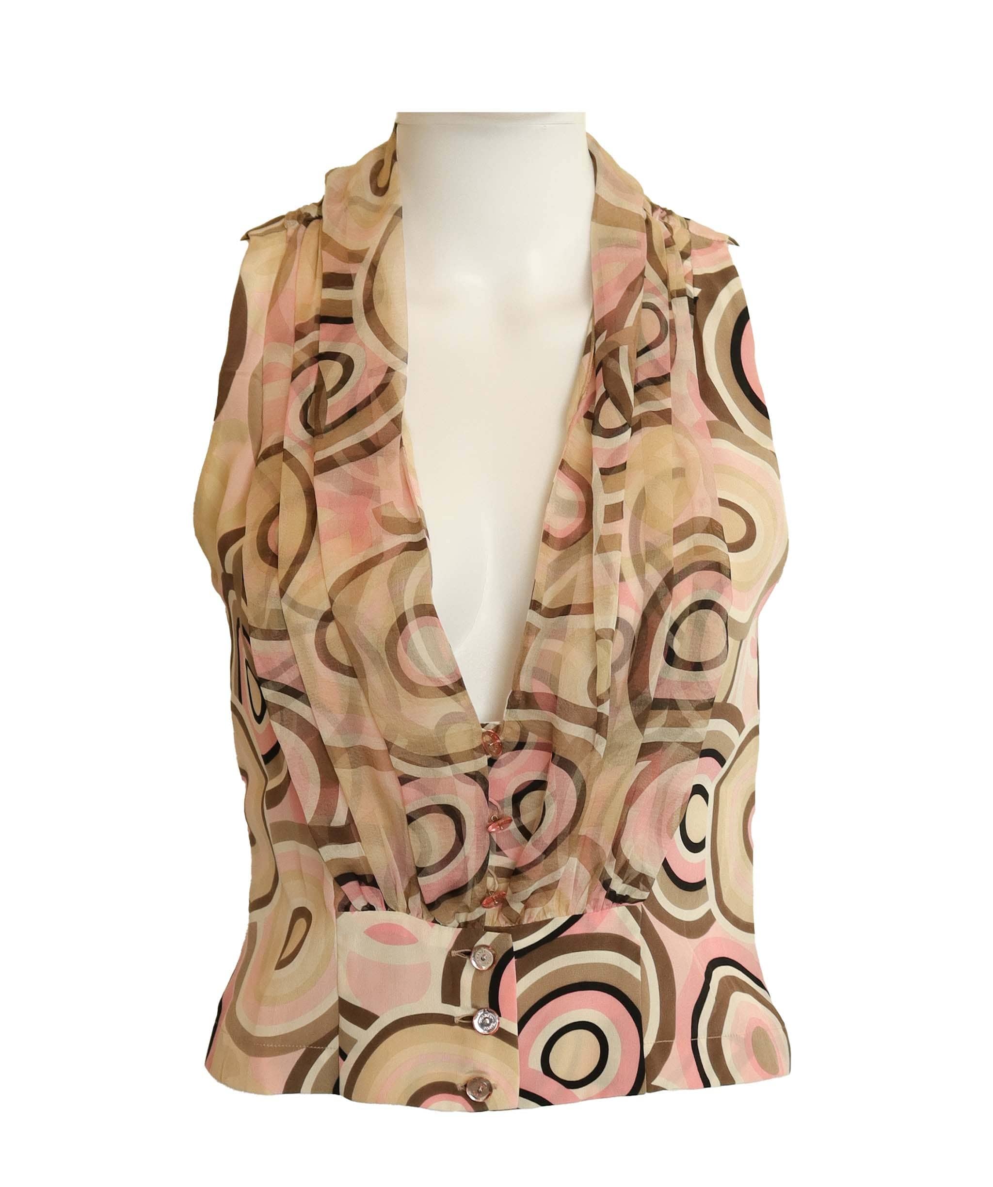 Chanel Chanel Multicolor Chiffon Sleeveless Blouse Pink Brown DXBS4336