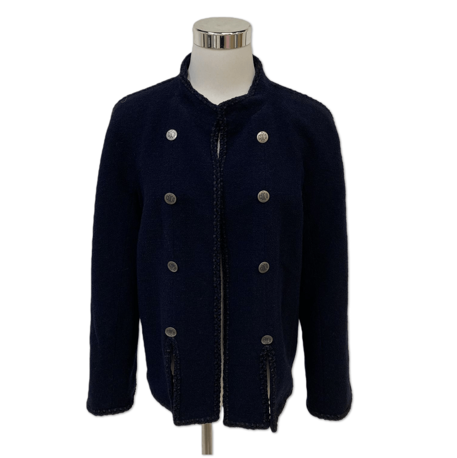 Chanel Chanel Navy Bouclé Double-Breasted "COCO" Button Knit Jacket size 44 C18947773805