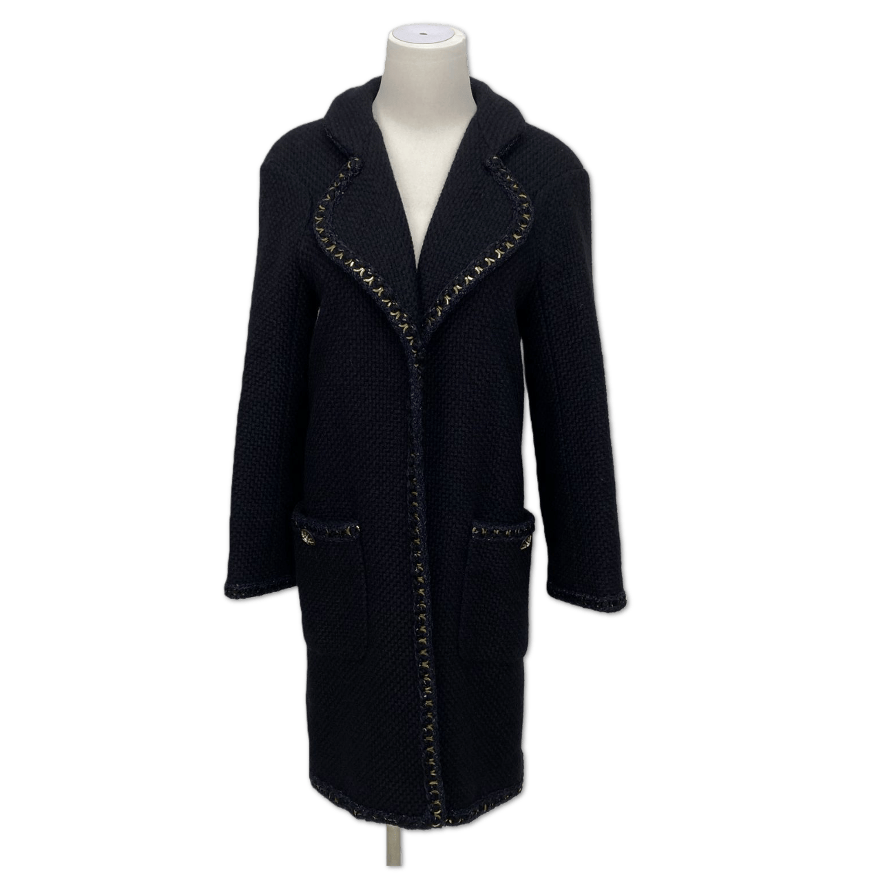 Chanel Chanel Navy Tweed Chain-Trim Long Coat size 36 C13996993988