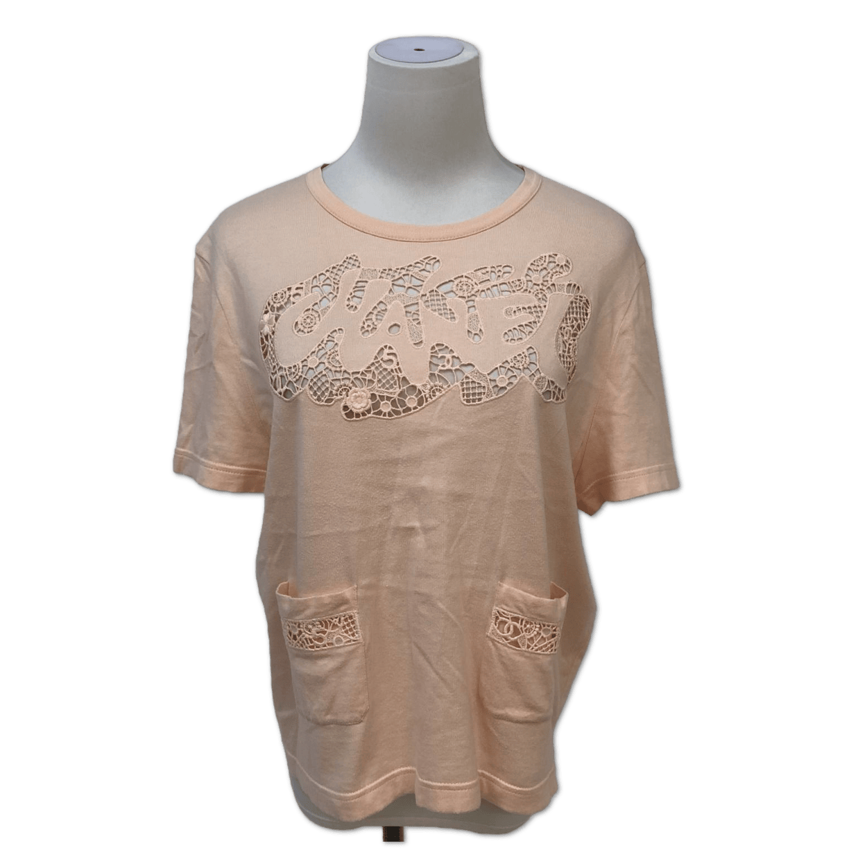 Chanel Chanel Peach Lace-Logo Cutout Pocket T-Shirt size 38/40 C18353248526
