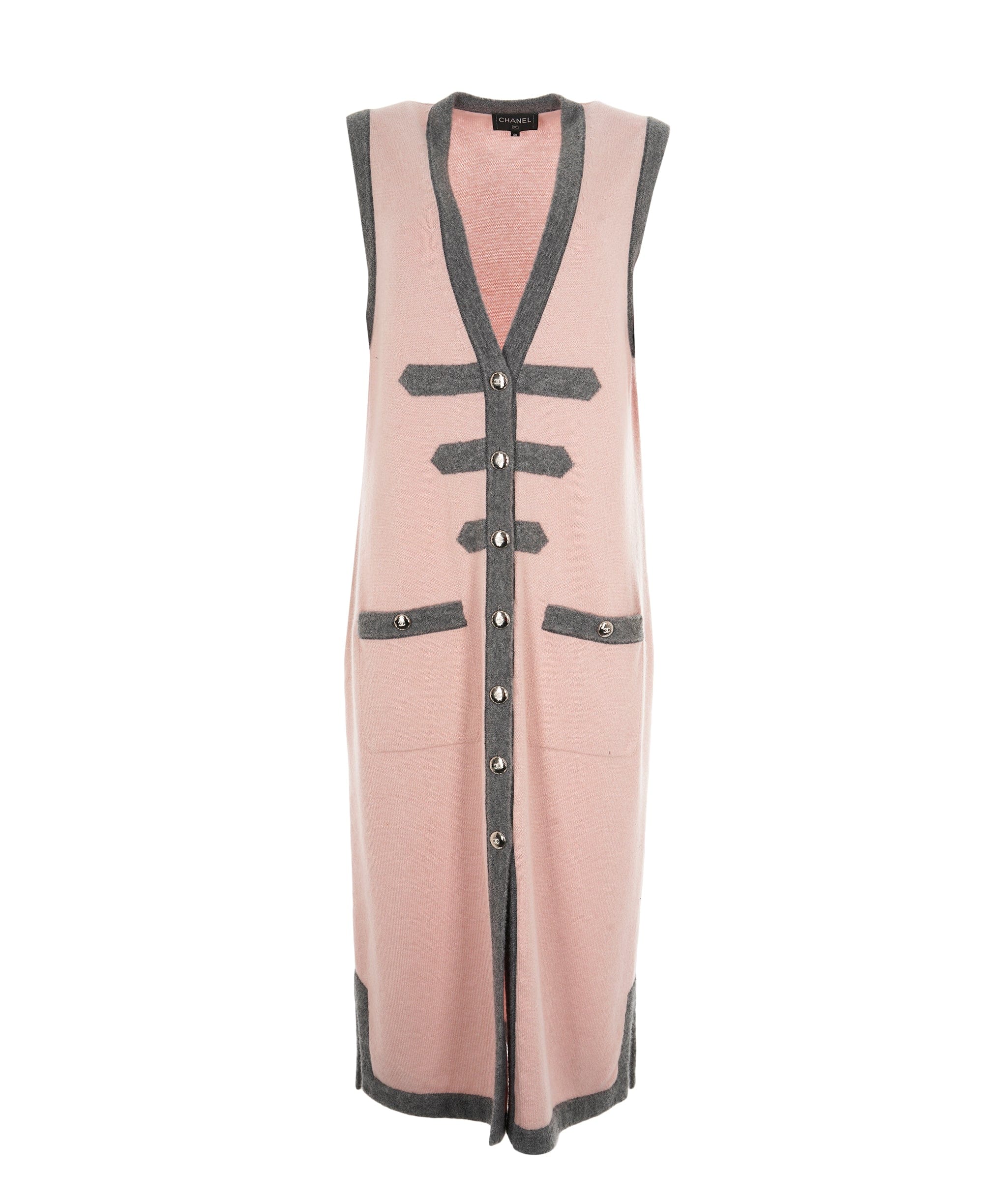 Chanel Chanel Pink and Grey Cashmere long waistcoat, size 48 ALC2340
