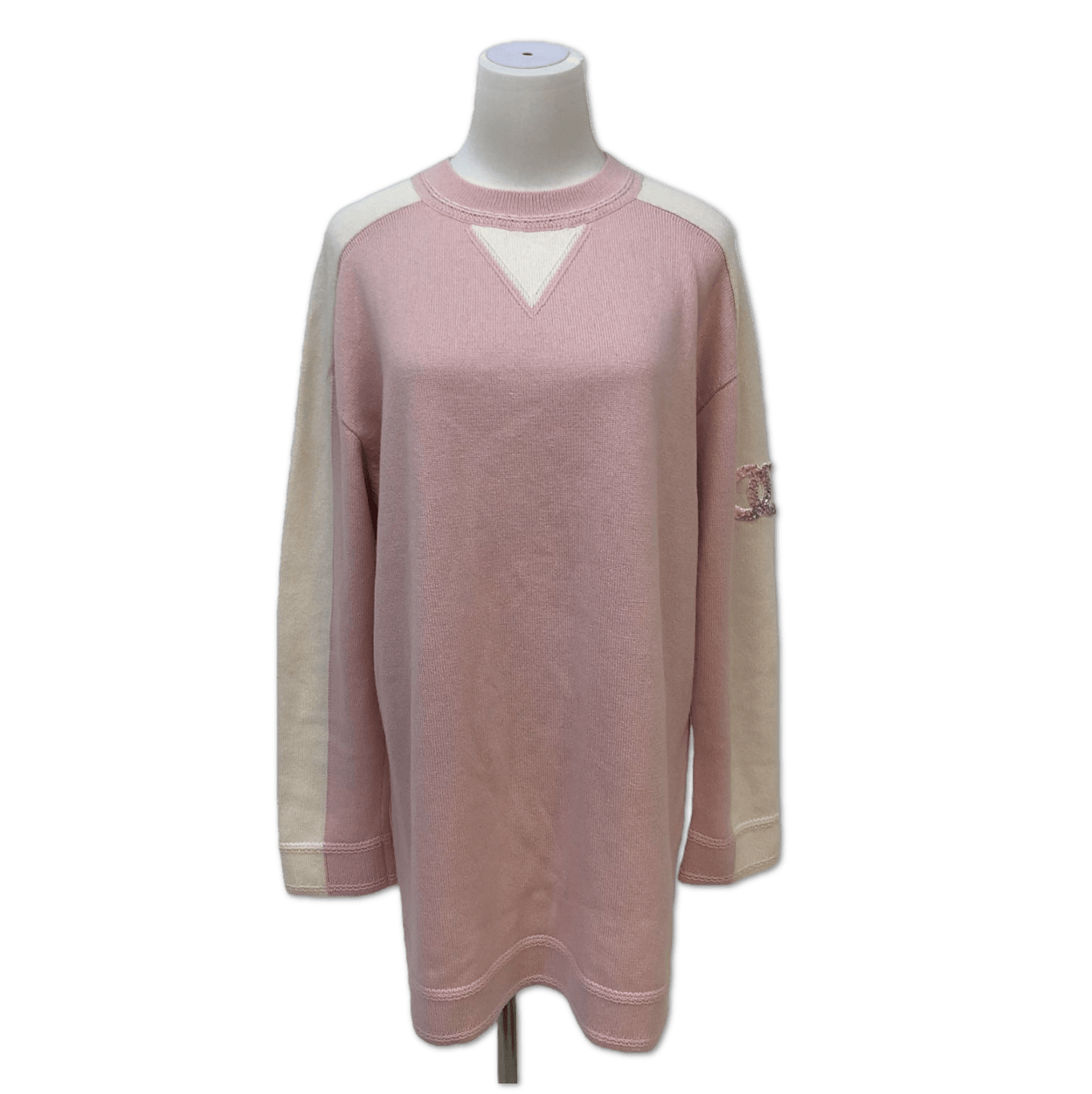 Chanel Chanel Pink and White Colorblock CC Logo Knit Tunic Sweater size 36 C18341451309
