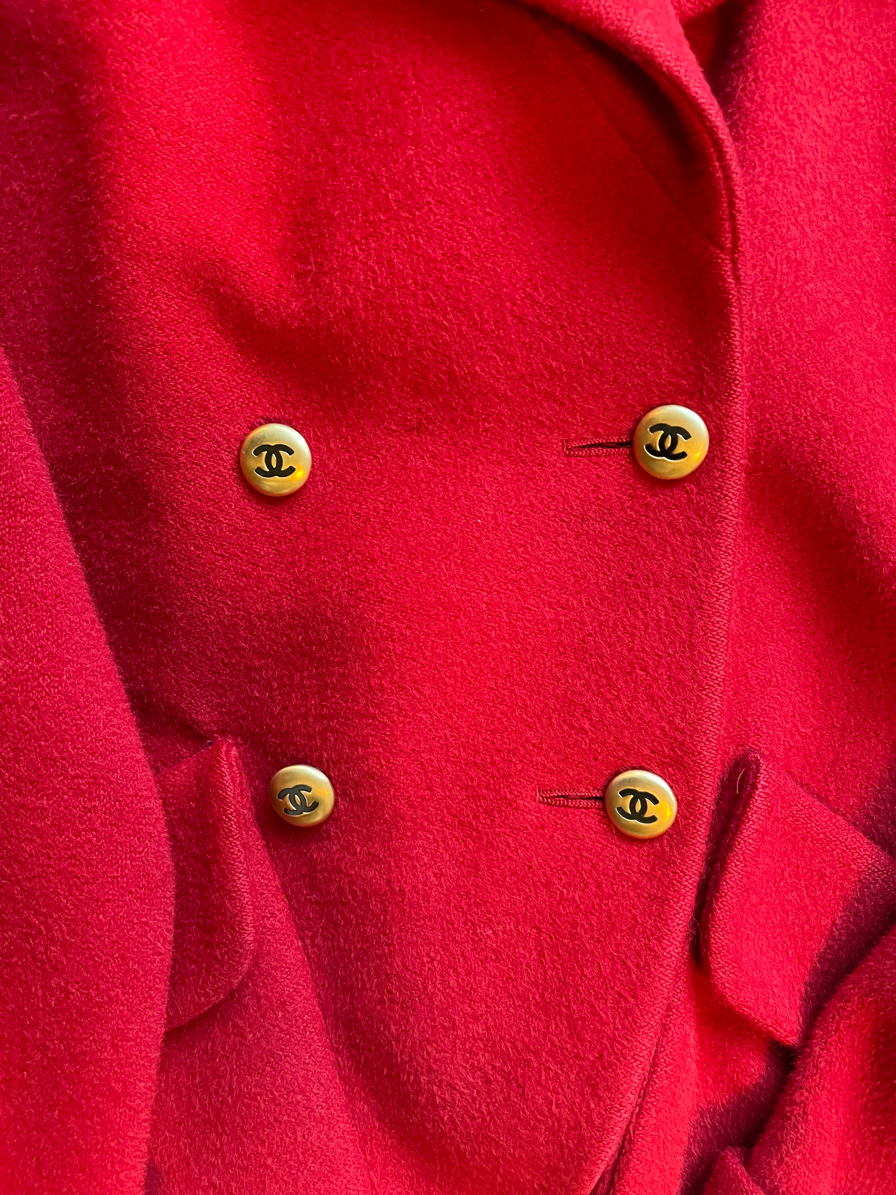 Chanel Chanel Red Coat Vintage with Gold CC Buttons DXBK0310