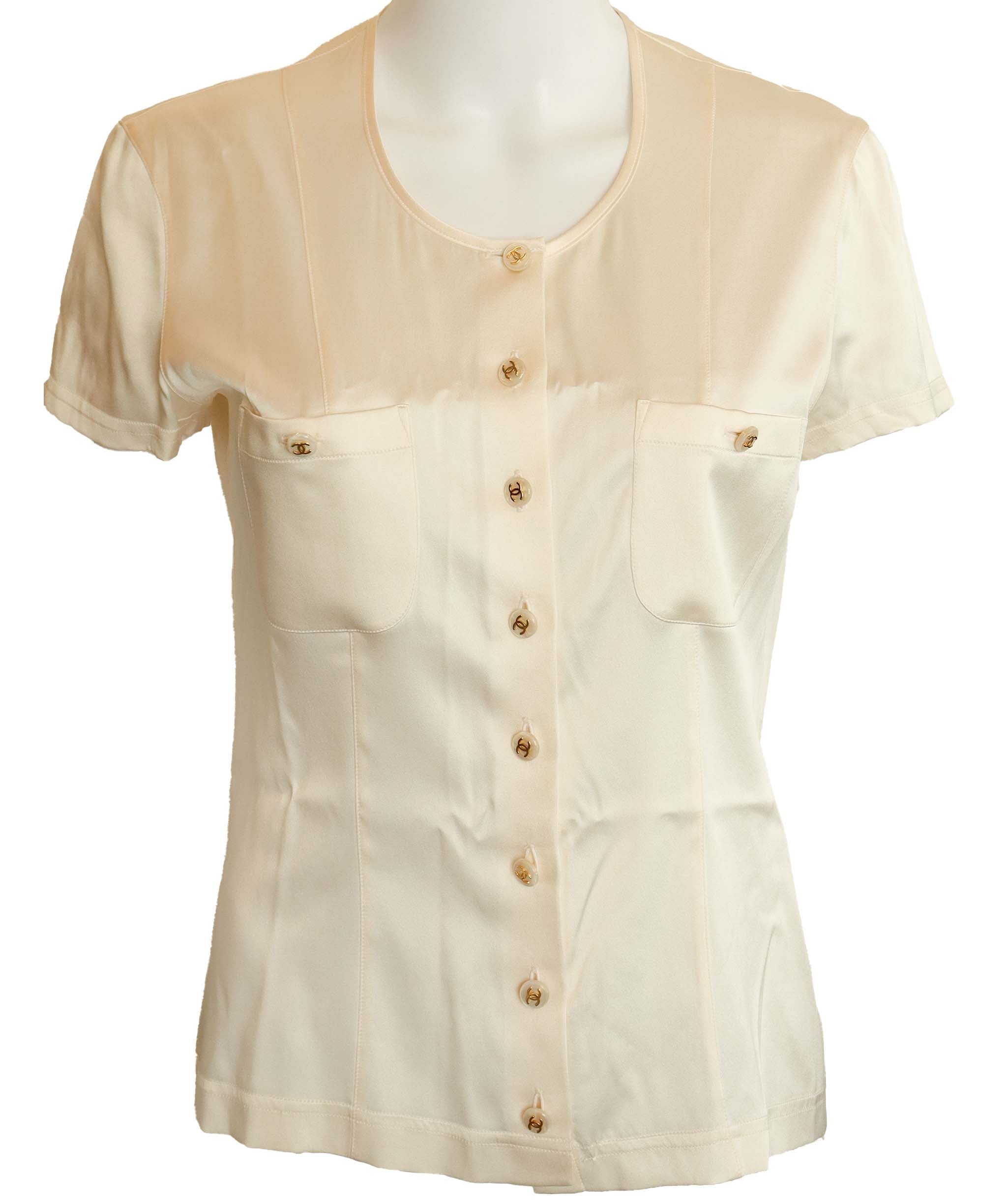 Chanel Chanel Silk Short Sleeve Tshirt Blouse Ivory Button