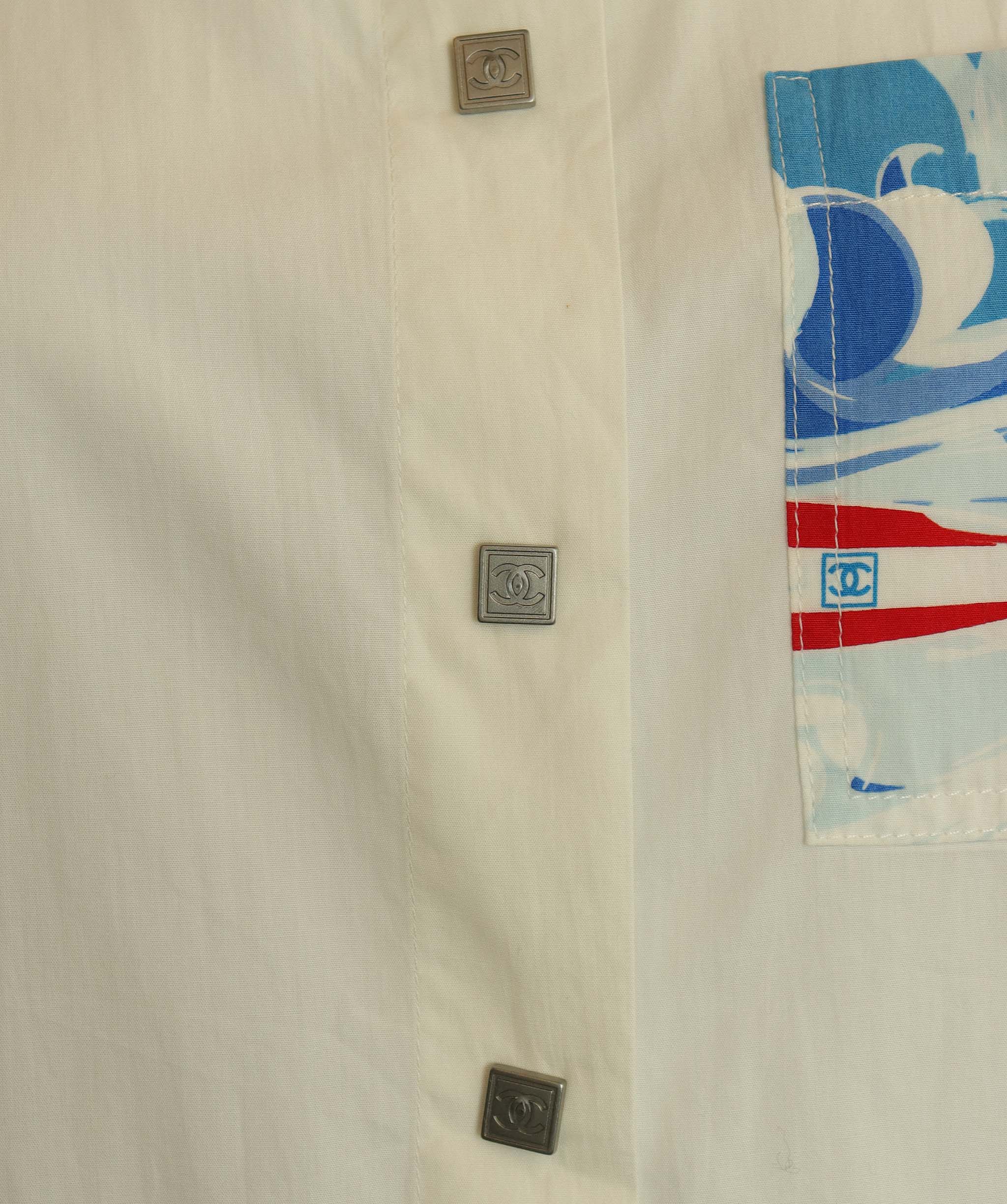Chanel Chanel Sport Sutf Short Sleeve Shirt White Blue DXBS4324