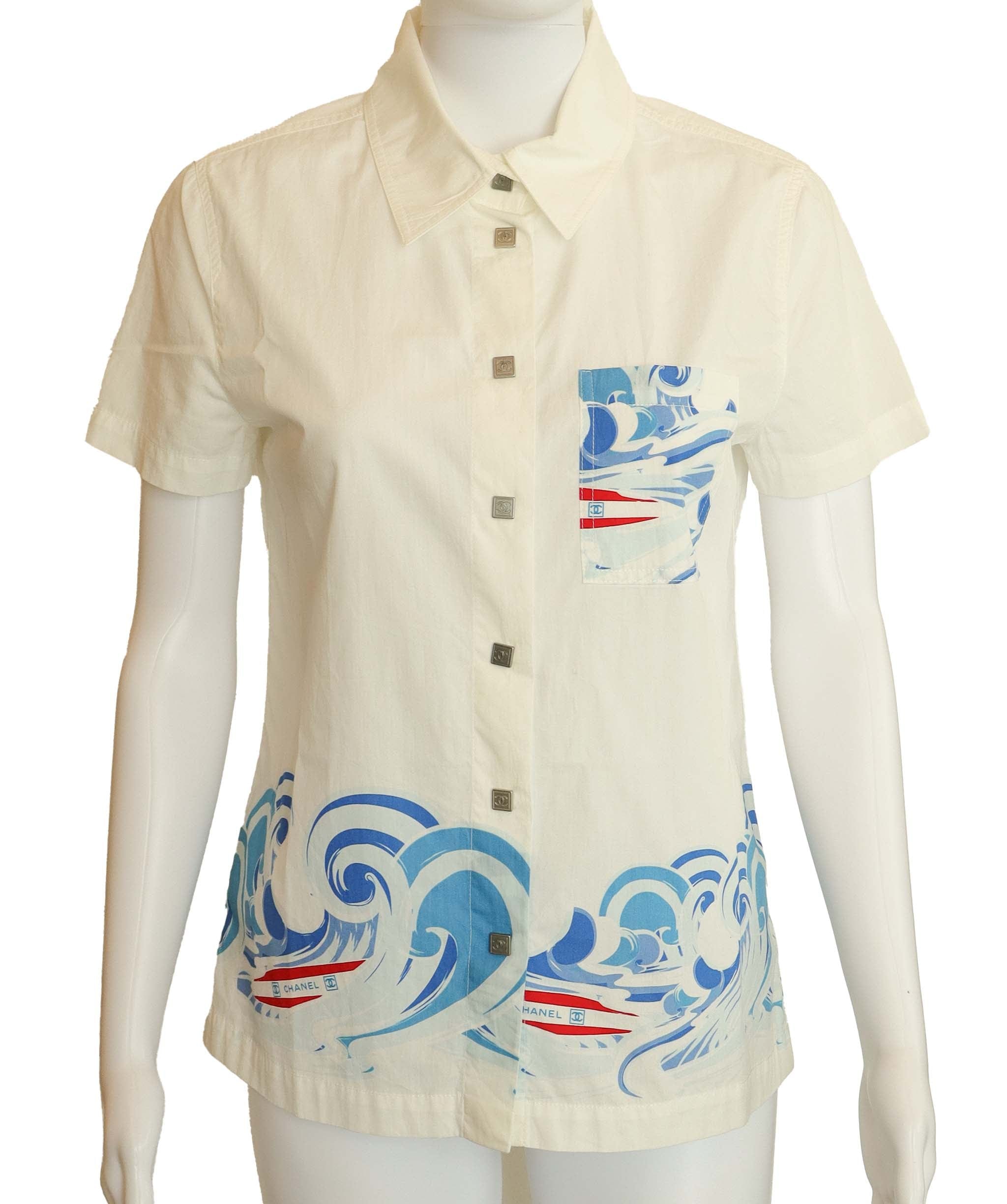 Chanel Chanel Sport Sutf Short Sleeve Shirt White Blue DXBS4324
