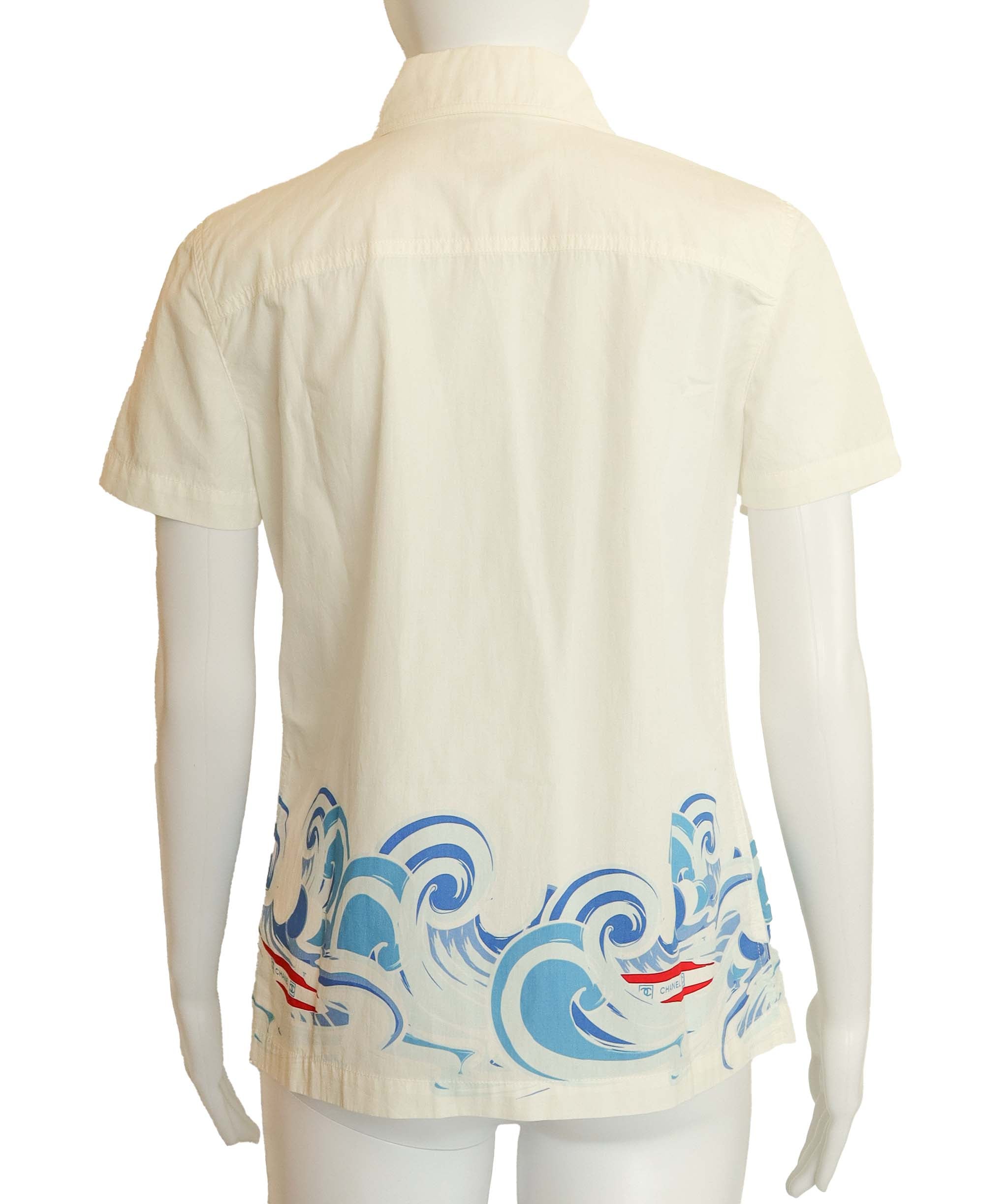Chanel Chanel Sport Sutf Short Sleeve Shirt White Blue DXBS4324
