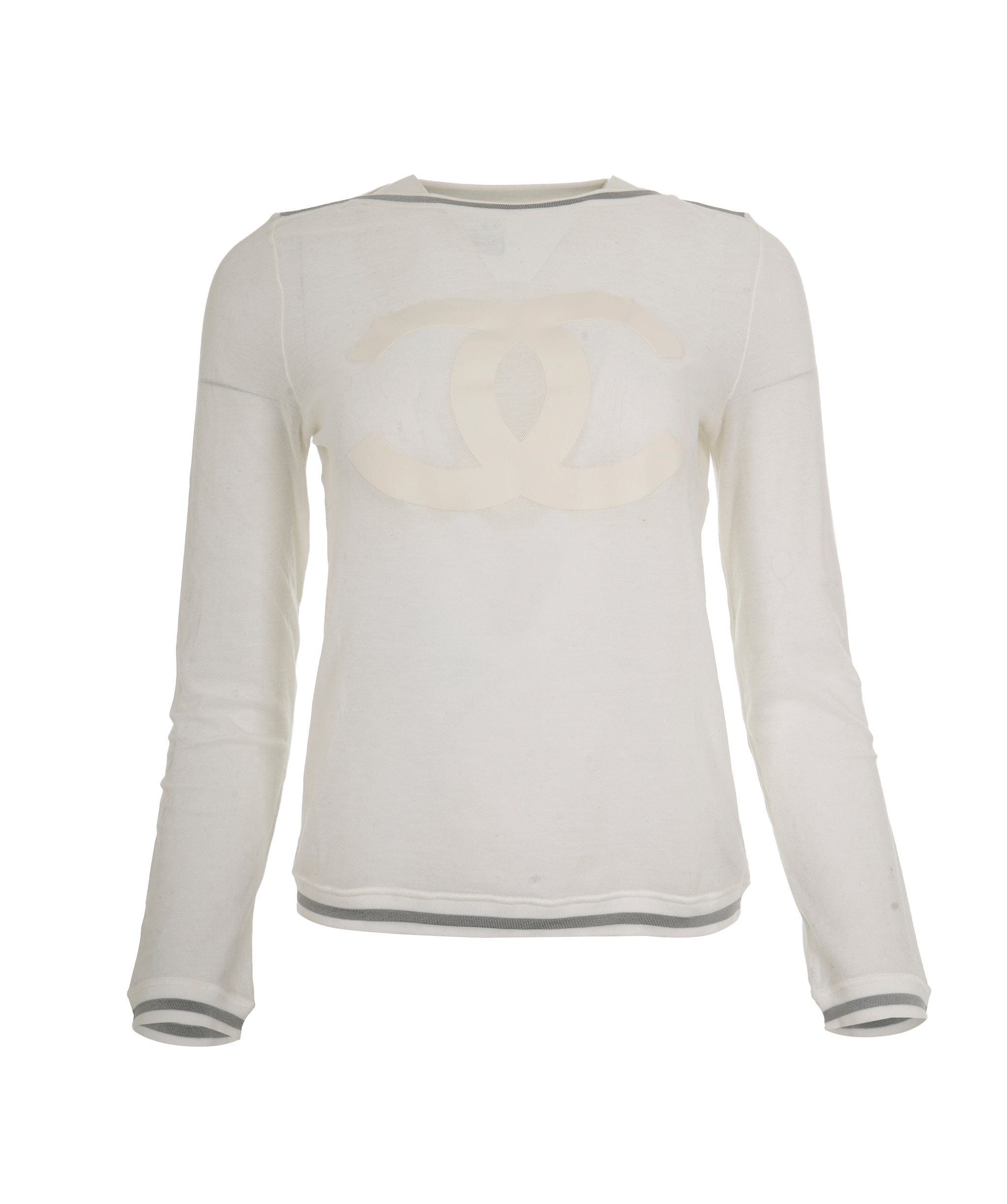 Chanel Sportline 06C Big Logo Long Sleeve T-shirt White Gray