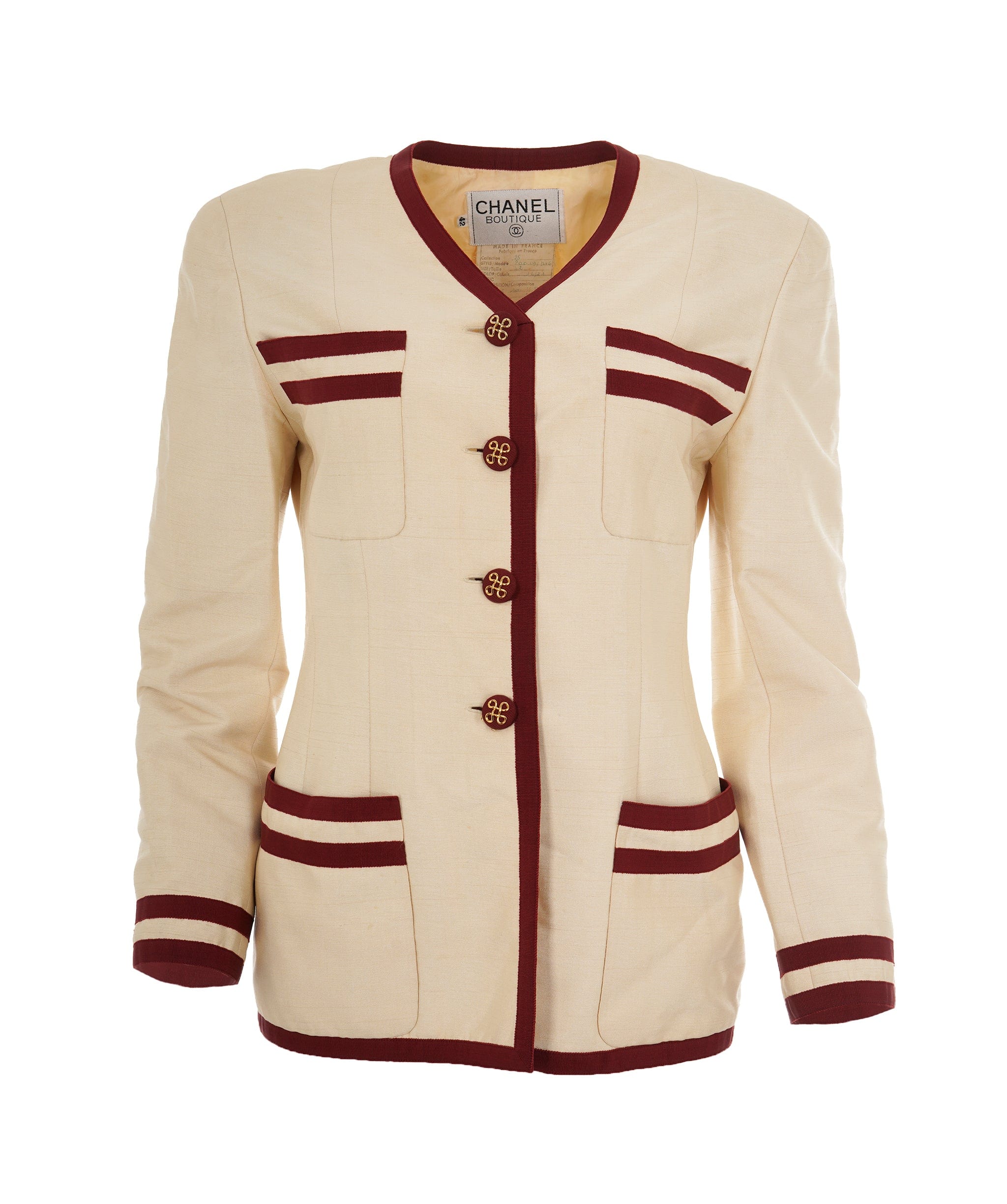 Chanel Chanel Vintage 1980's Burgundy Trim Suiting Jacket AKL0064