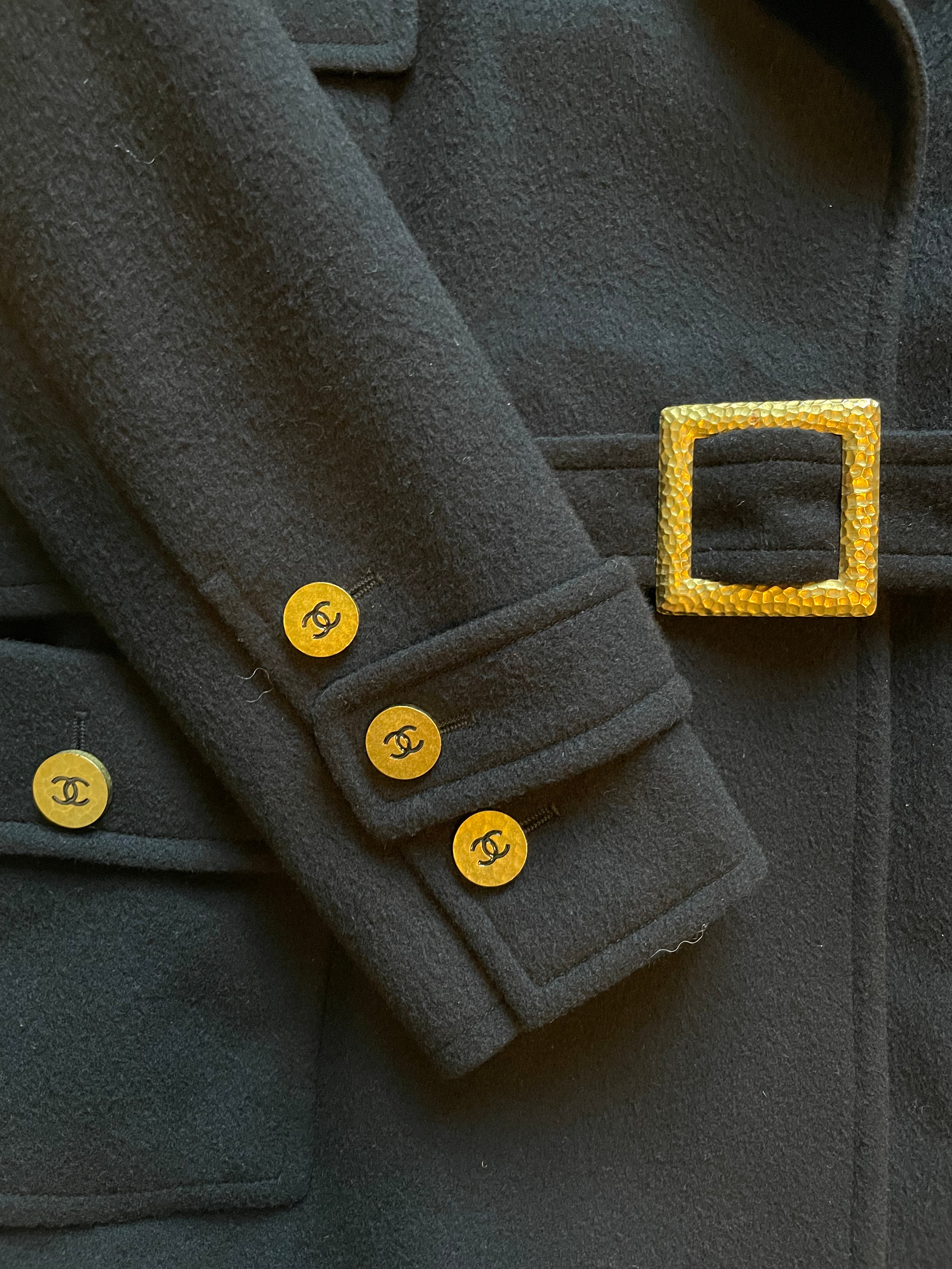 Chanel Chanel Vintage 94A Logo Belted Cashmere Coat Black/Gold DXBK0548