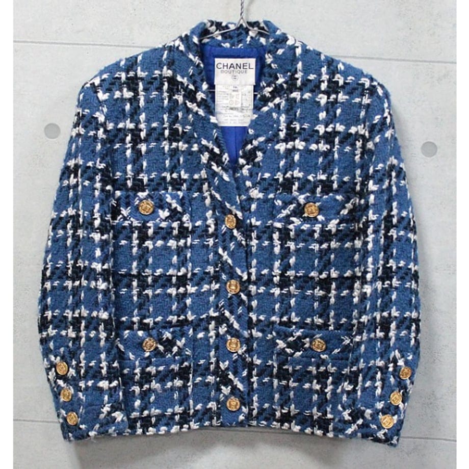 Chanel CHANEL Vintage Wool Collarless Tweed Jacket Blue Size 38 #13529 AJCSC1326