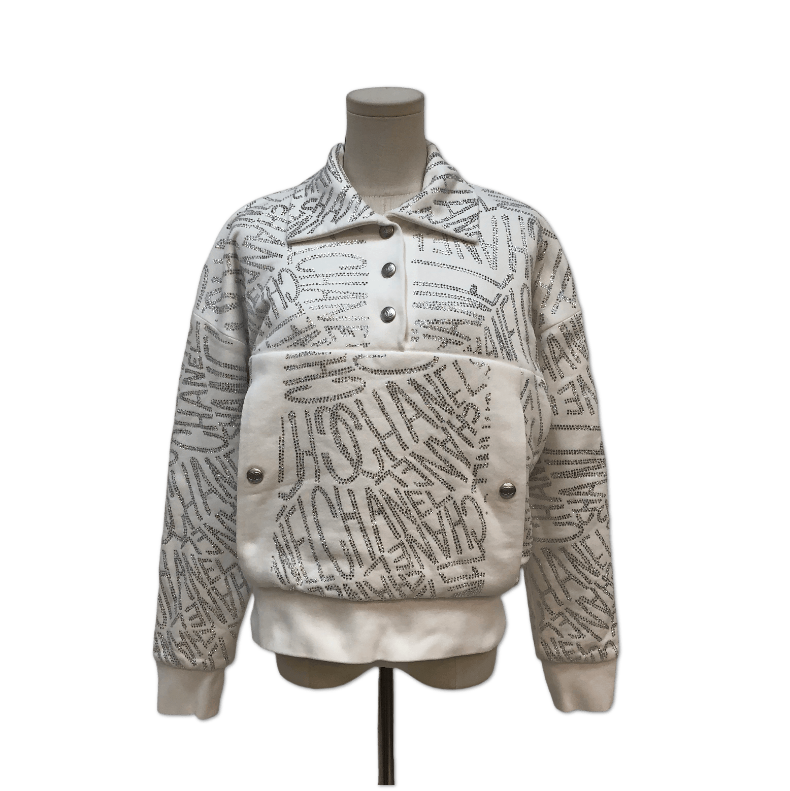 Chanel Chanel White All-Over Rhinestone Logo Pocket Sweatshirt size 38 C19391361674