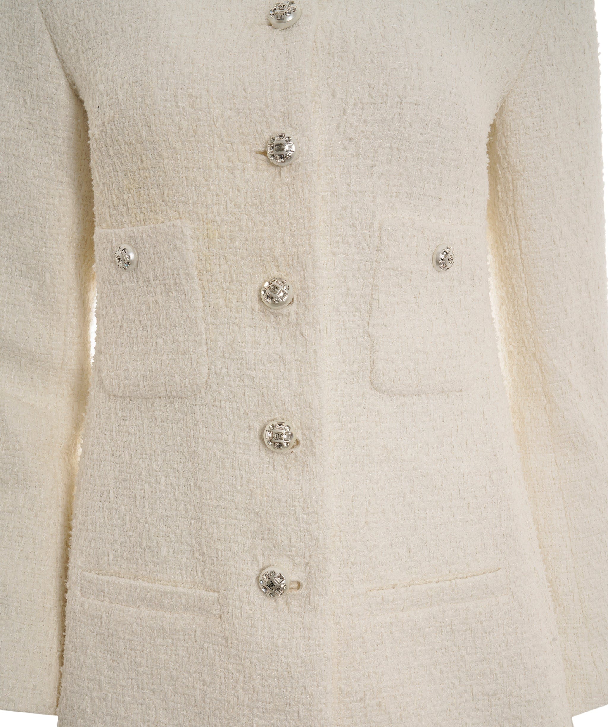 Chanel Chanel White CC Tweed Blazer Collarless RRP £4500 ALC2968