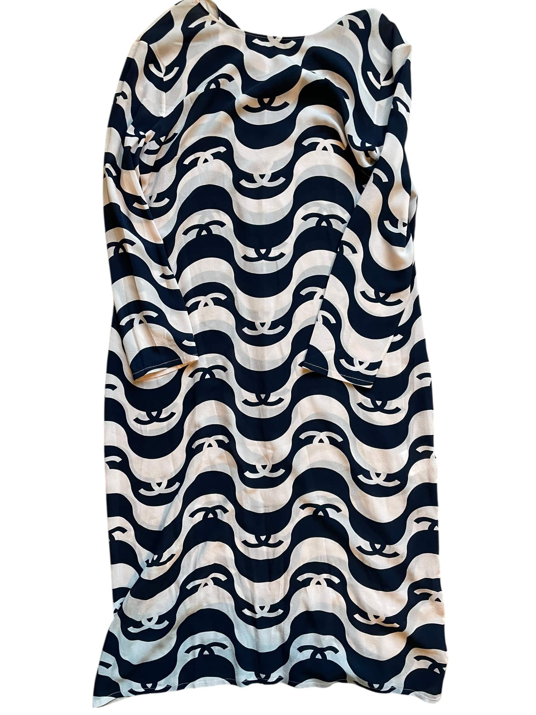 Chanel RARE 2021P Chanel Wave Print Silk Dress Sz 42 DXBK0556