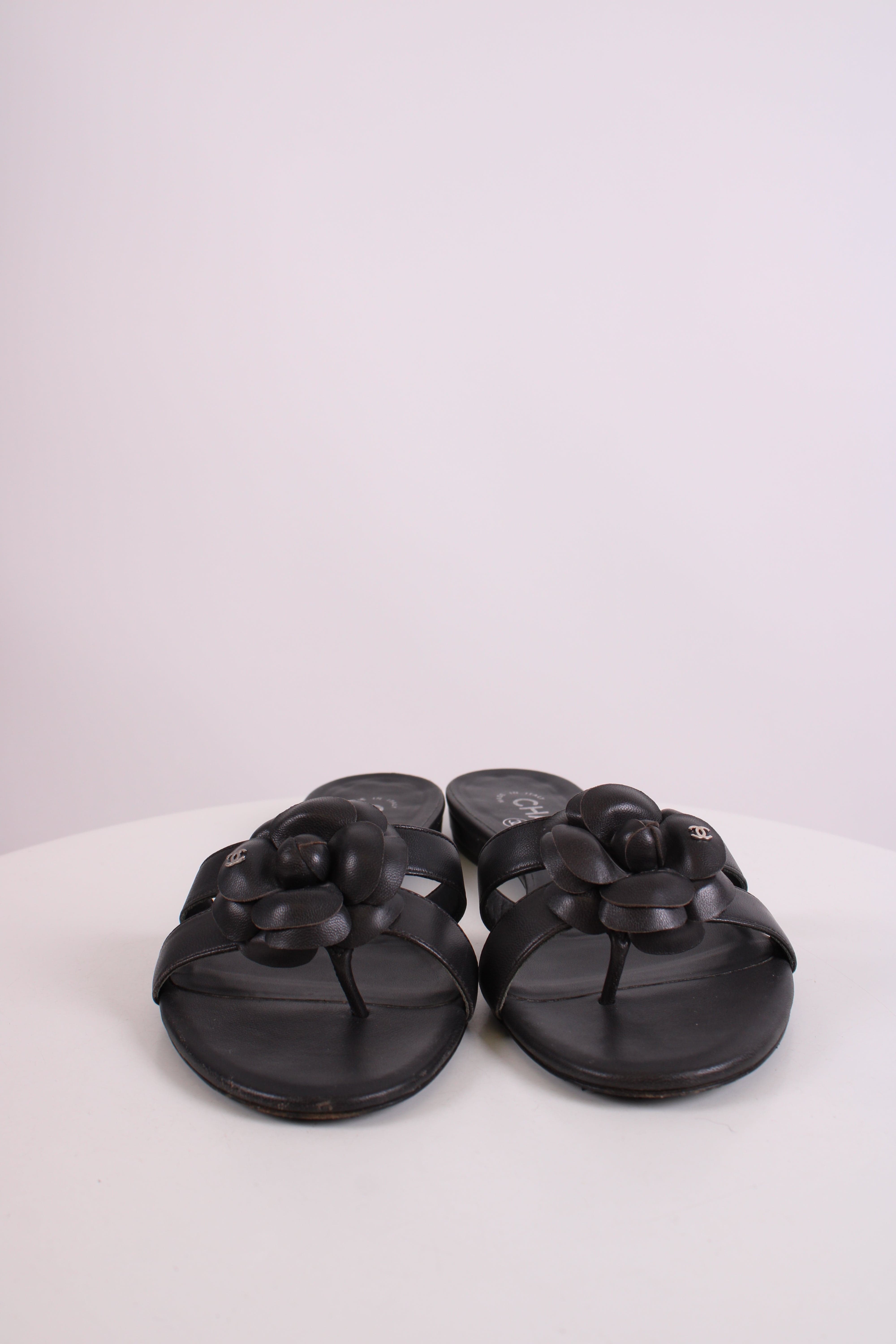Chanel Chanel CC Camellia Sandals Black 38.5