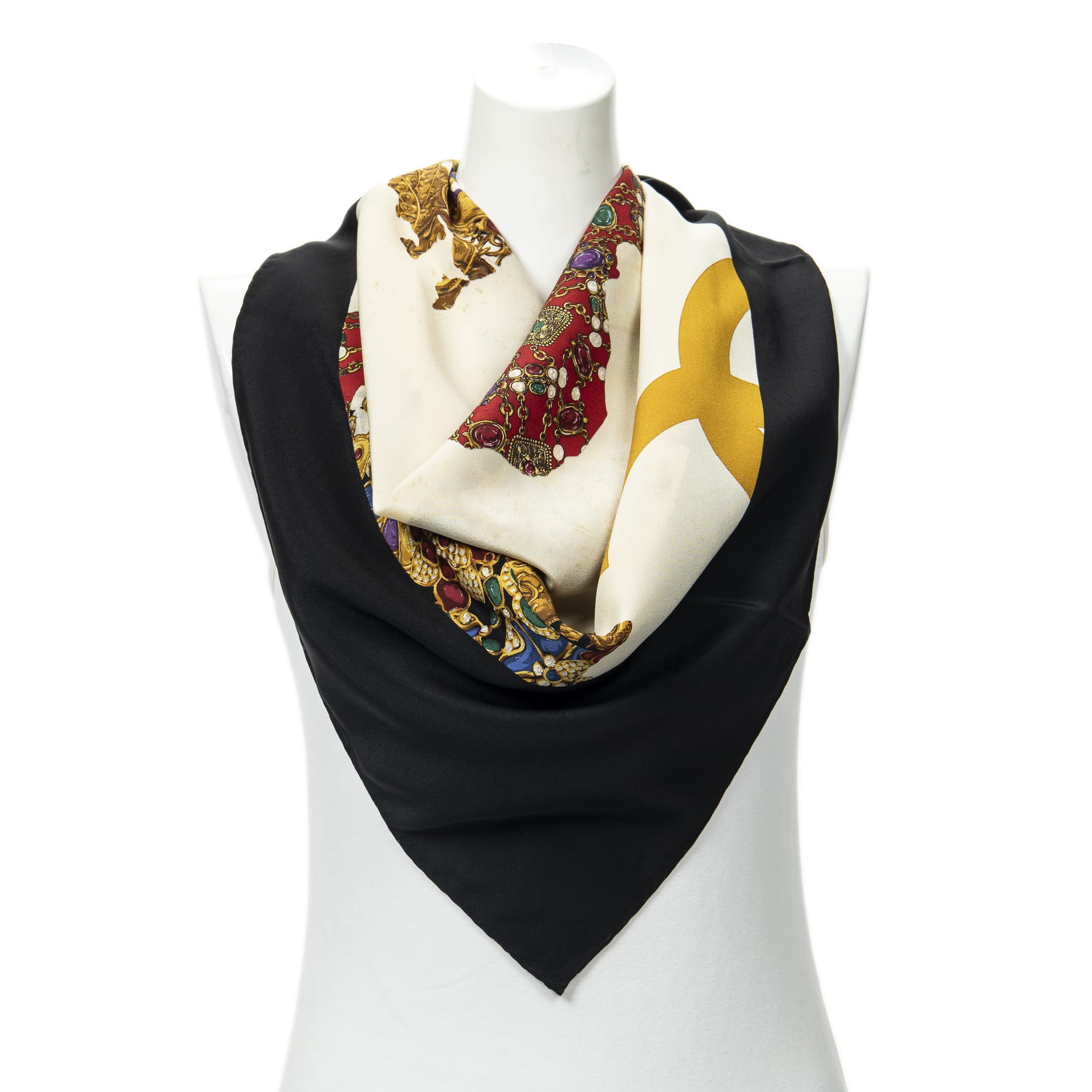 Chanel Chanel Black/Beige Silk Scarf ABC2514