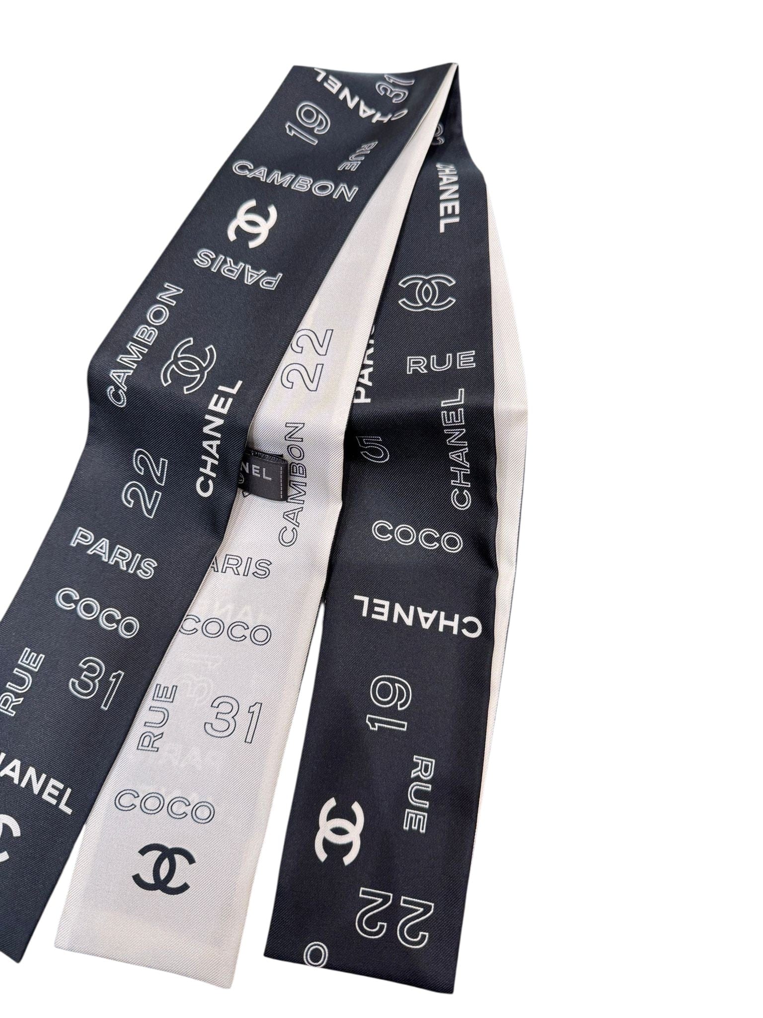 Chanel Chanel Black Logo Long Twilly - In Box