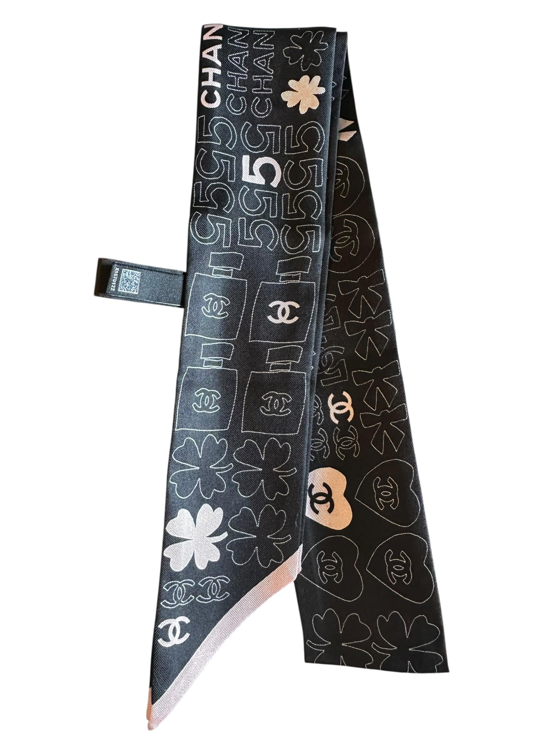 Chanel Chanel Black & Pink Logo Long Twilly - in Box