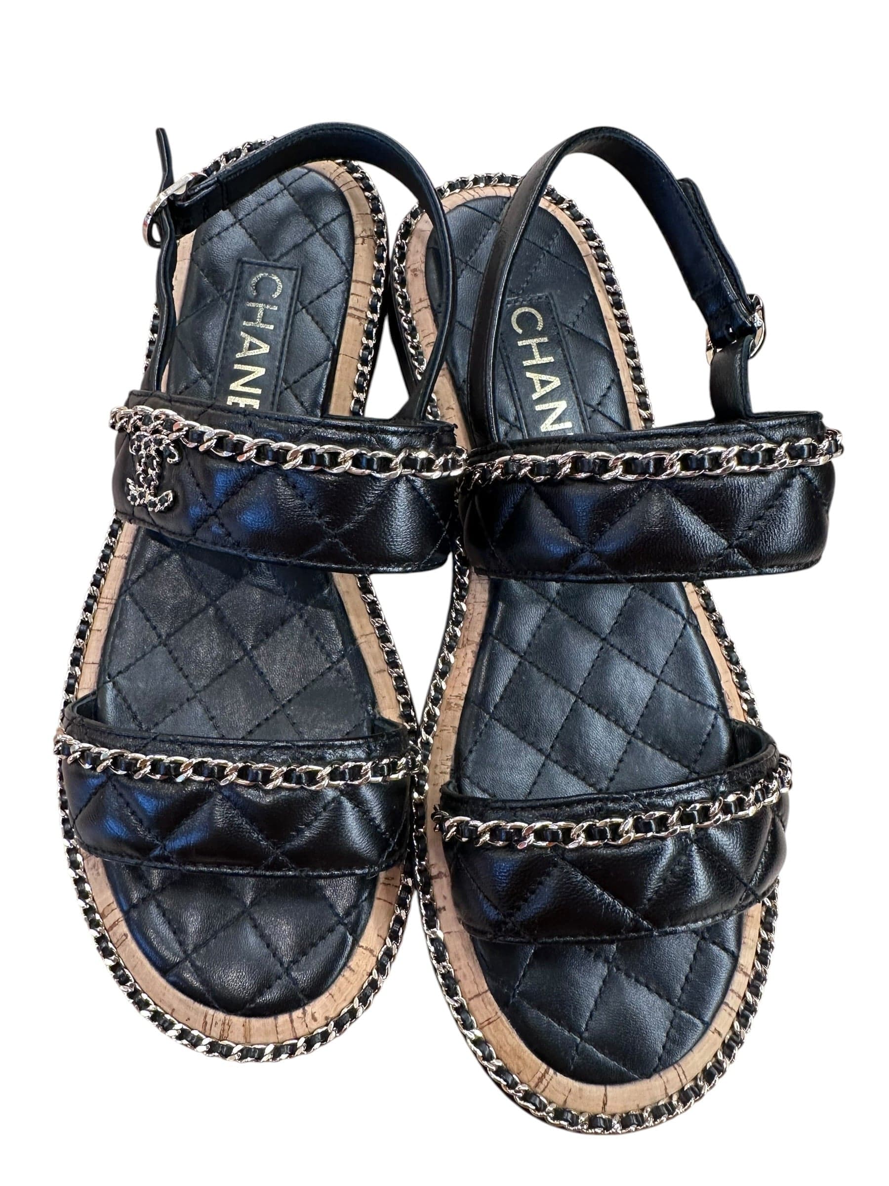 Chanel Chanel Black Chain Sandals - Size 38.5
