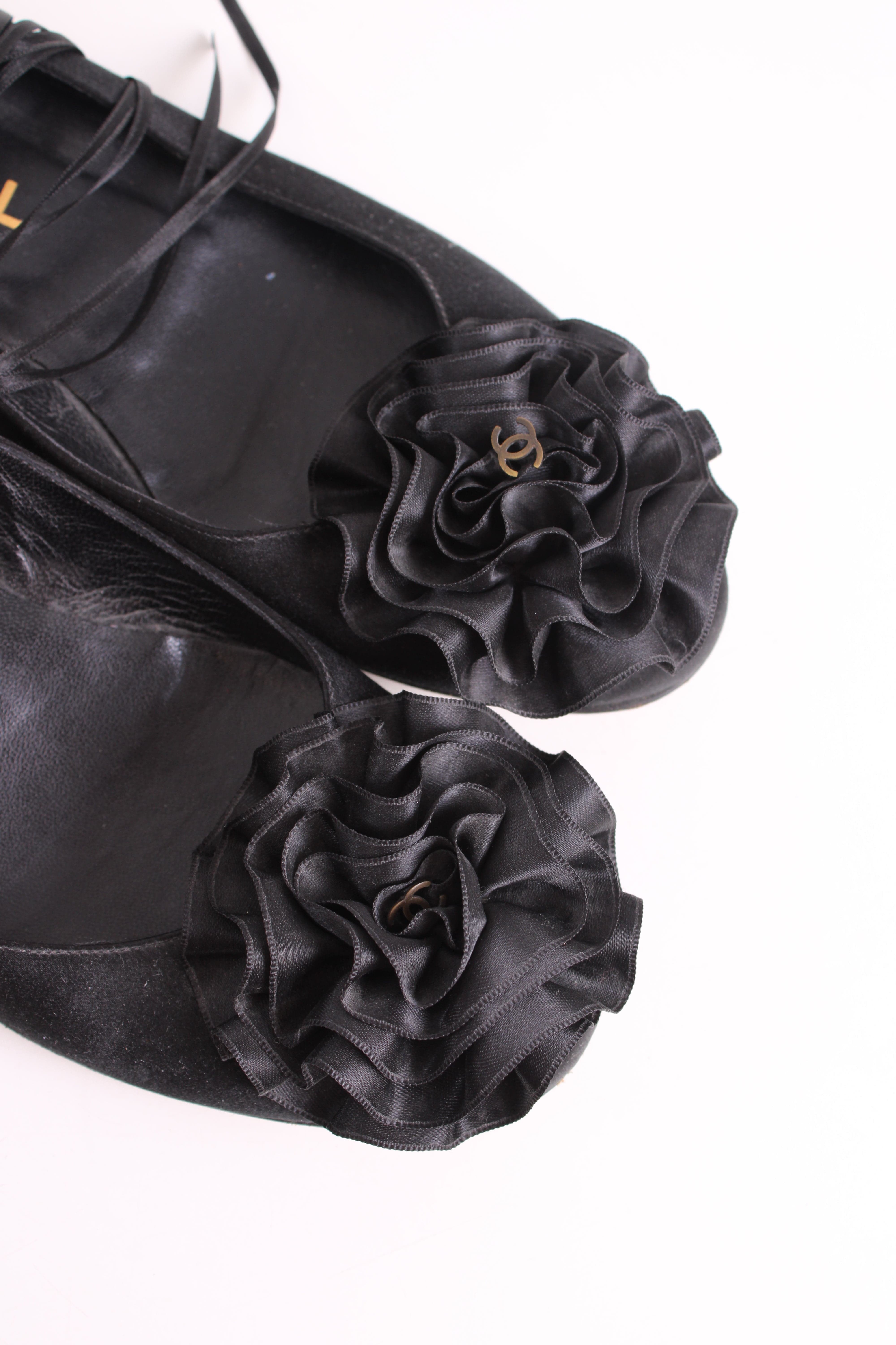 Chanel Chanel CC Ruffle Camellia Ballet Flats Black 38